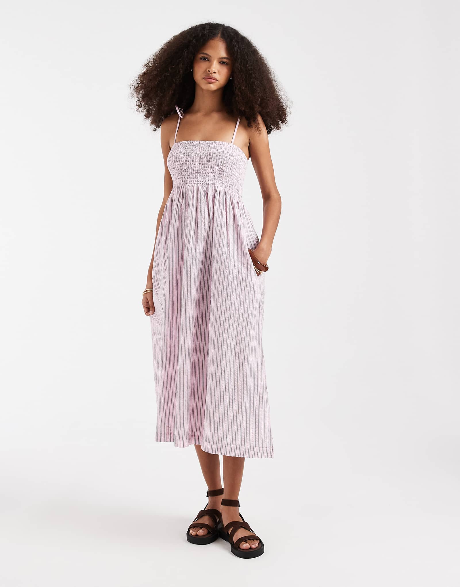 JJXX seersucker stripe maxi dress in pink pink lady 13590₽