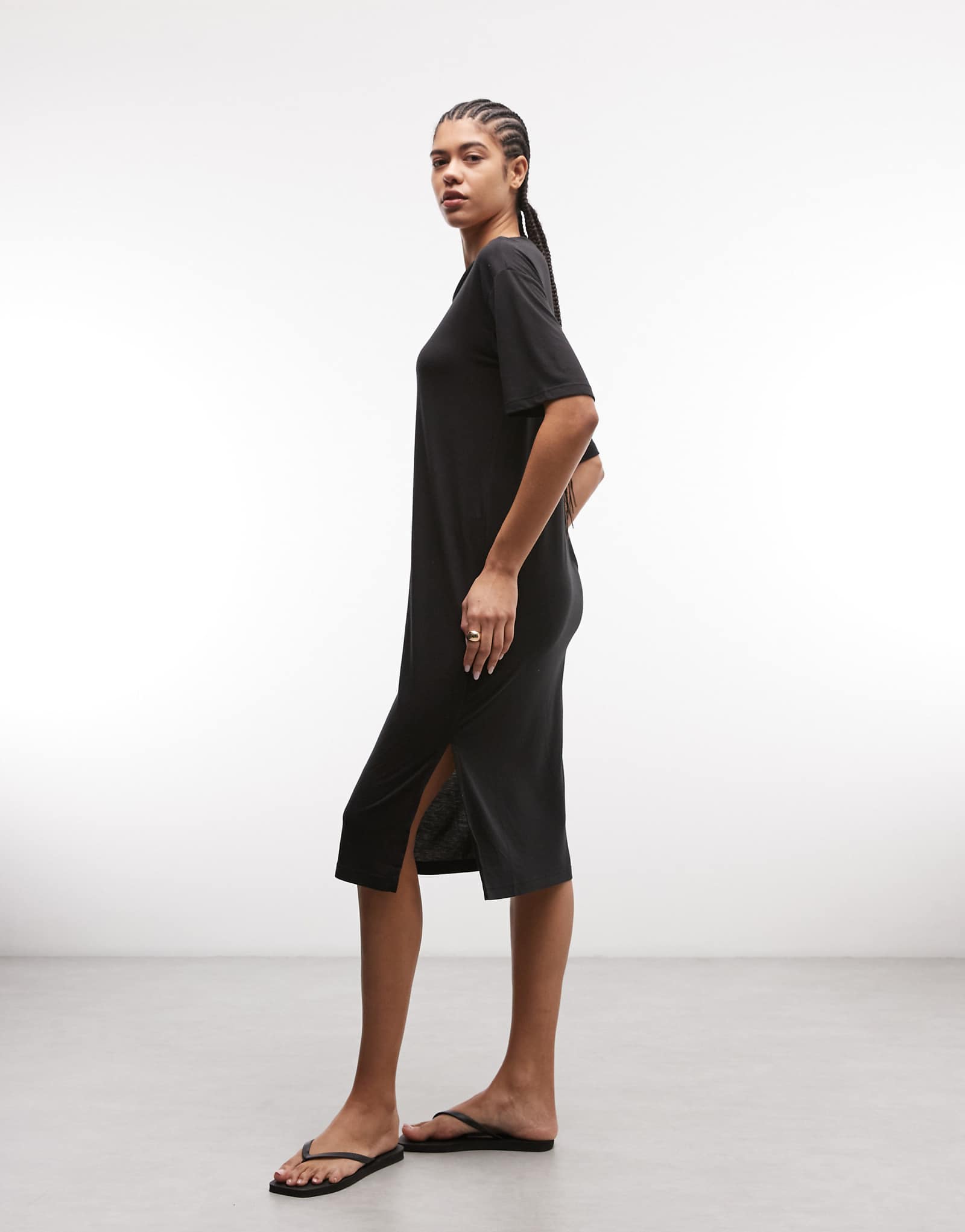 Noisy May midi split T-shirt dress in black black 5590₽