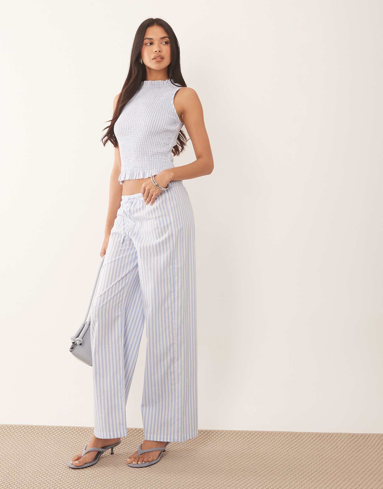 The Frolic Exclusive cotton wide leg tie waist wide leg pants in blue stripe - part of a set blue stripe 12790₽