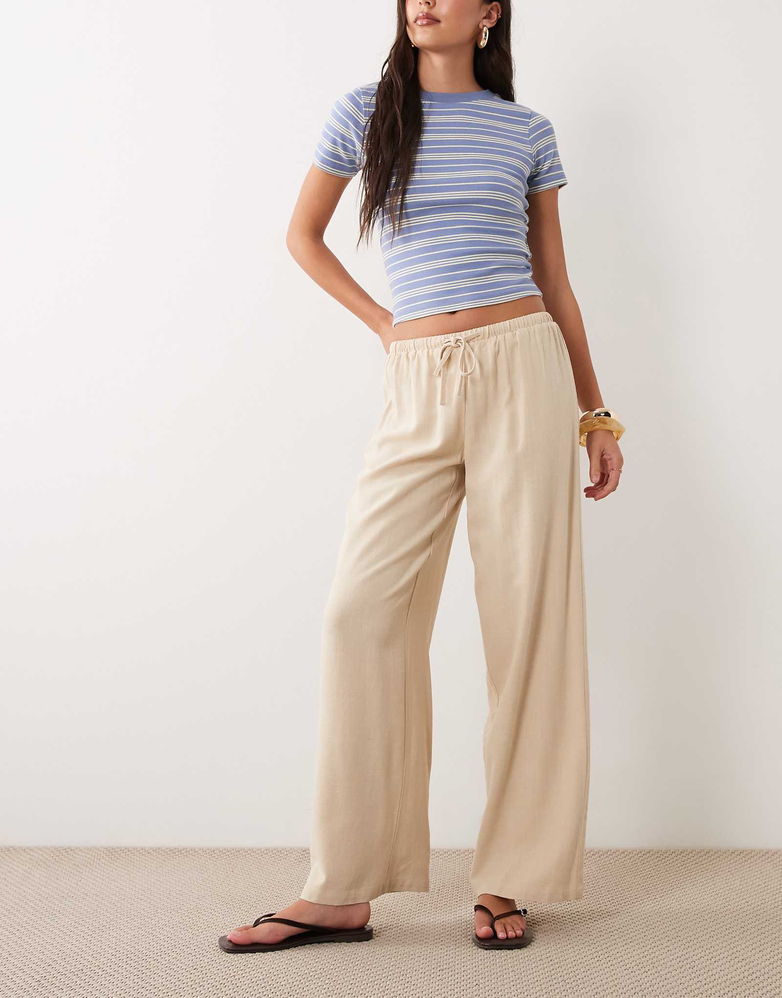 The Frolic exclusive linen blend drawstring waist wide leg pants in beige beige 9490₽