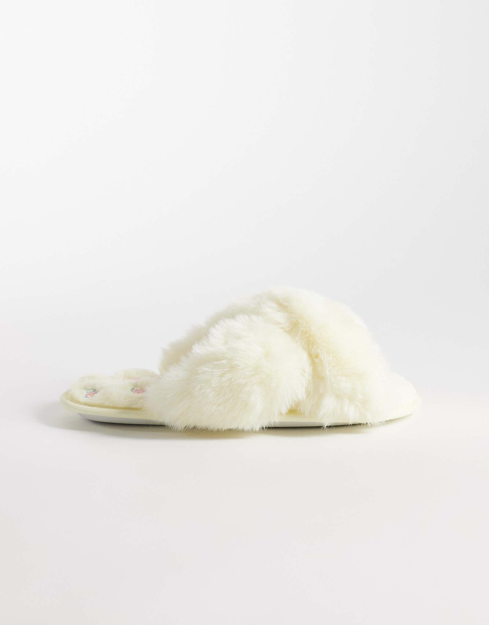 Boux Avenue cross band fluffy slippers in butter yellow yellow