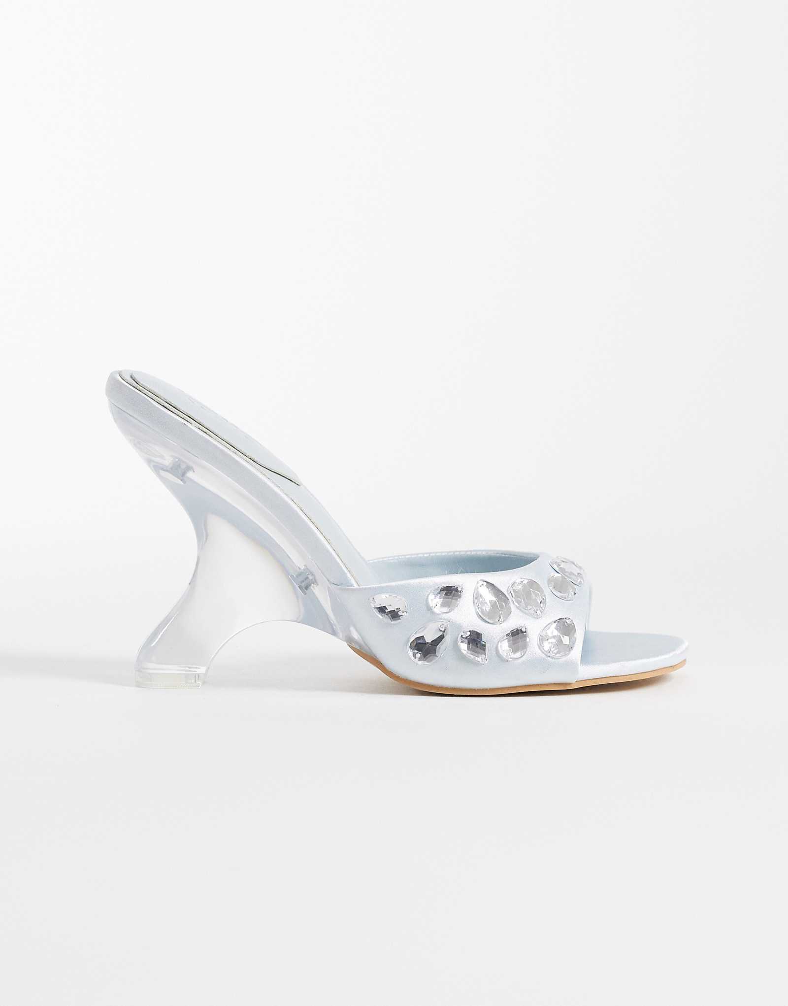 Kaiia exclusive embellished satin heeled sandals in baby blue blue 14390₽