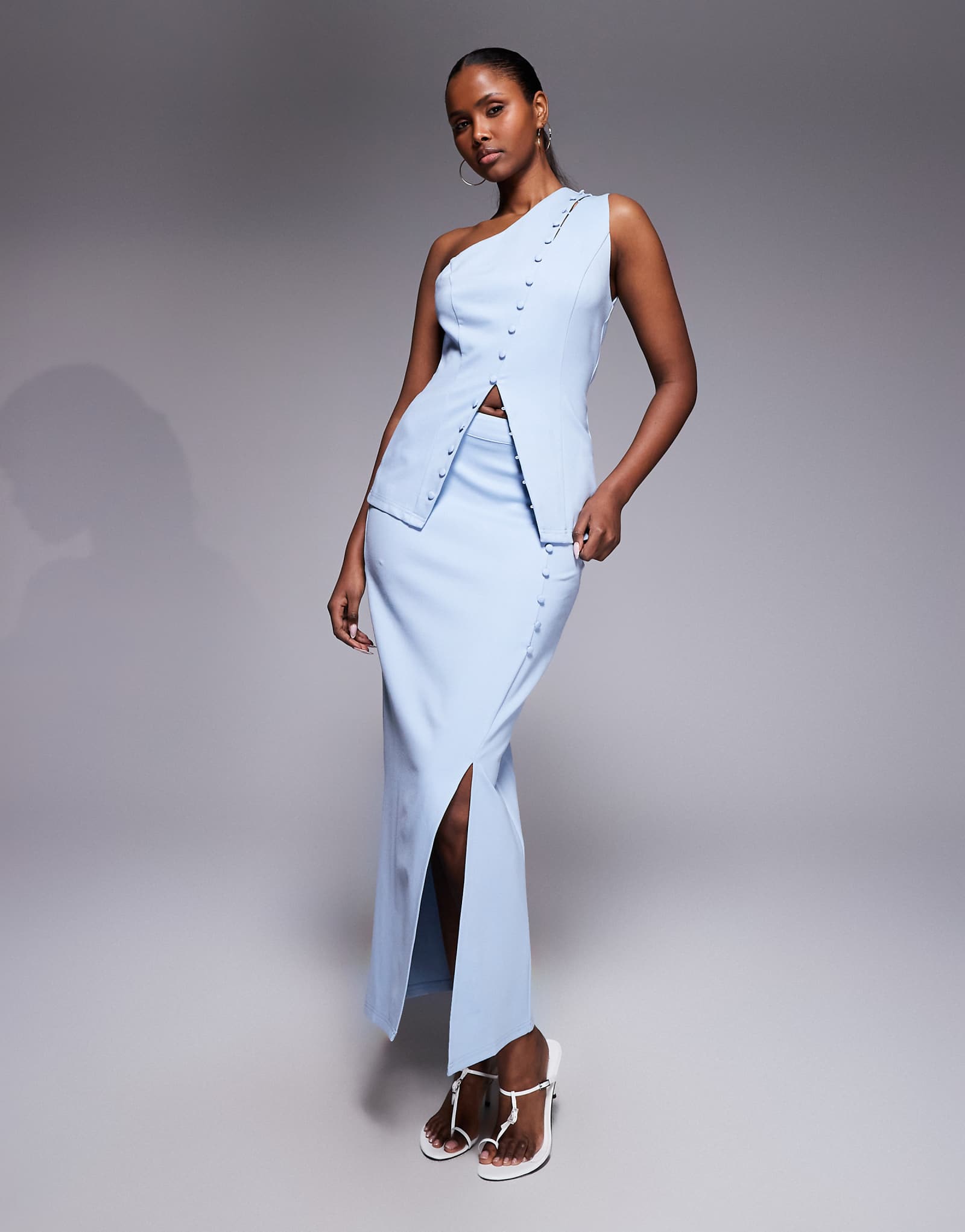 Kaiia exclusive structured slit front button detailing maxi skirt in blue - part of a set pastel blue 12790₽