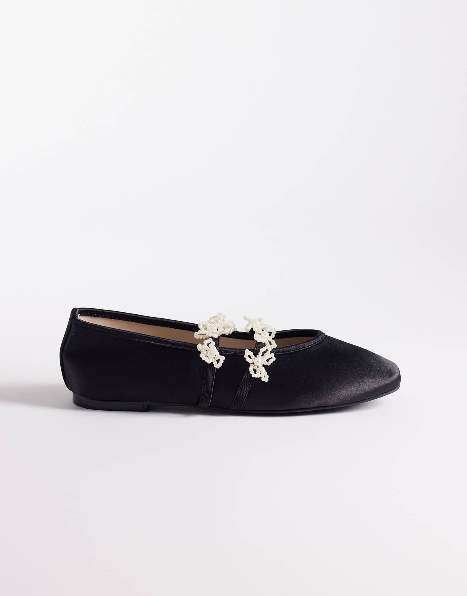 Kaiia exclusive double strap pearl floral satin ballet flats in black black 11790₽