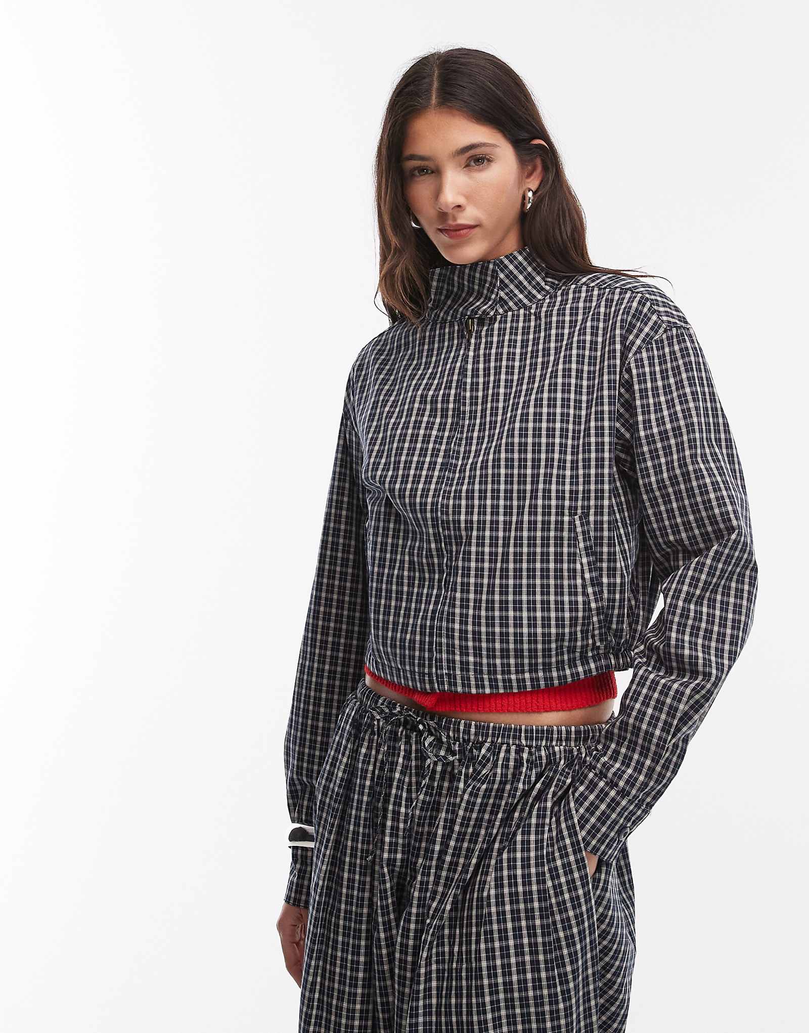Lioness Aura funnel neck cropped jacket in navy lemon plaid - part of a set navy lemon plaid 25190₽