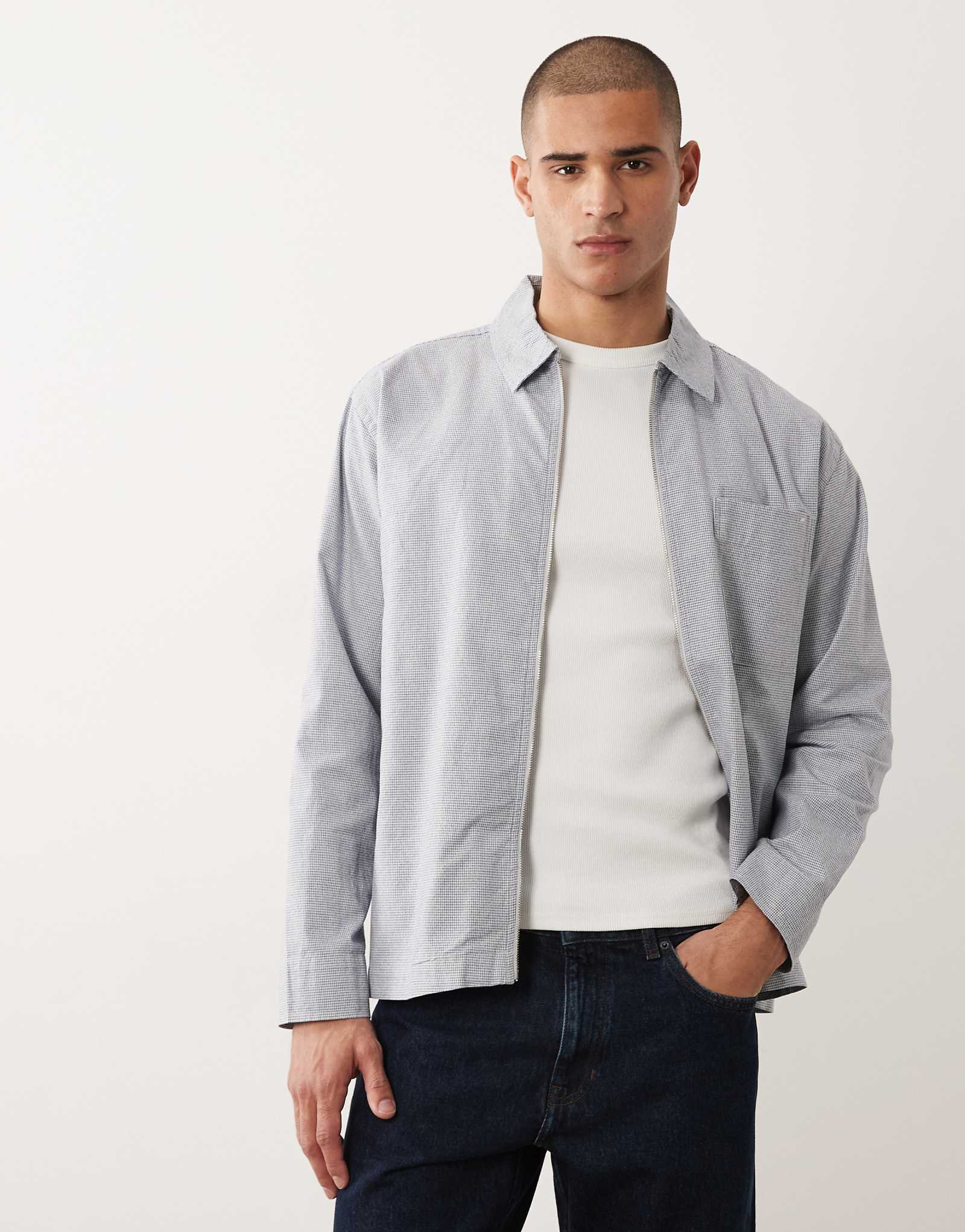 Selected 100 cotton double zip overshirt in blue micro plaid blue mirage 17390₽