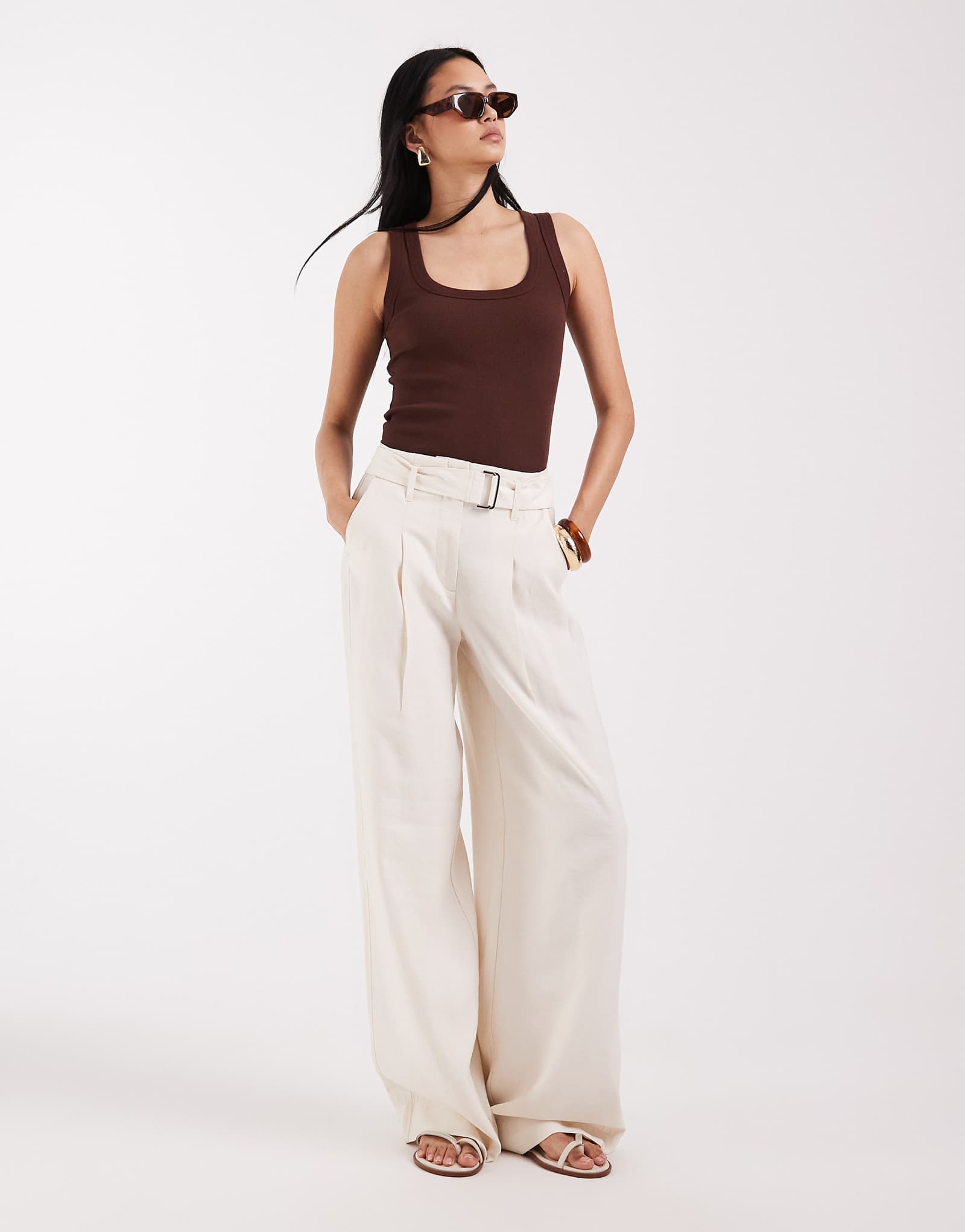 ONLY Tall high rise wide leg tailored pants in cream cloud dancer 12190₽