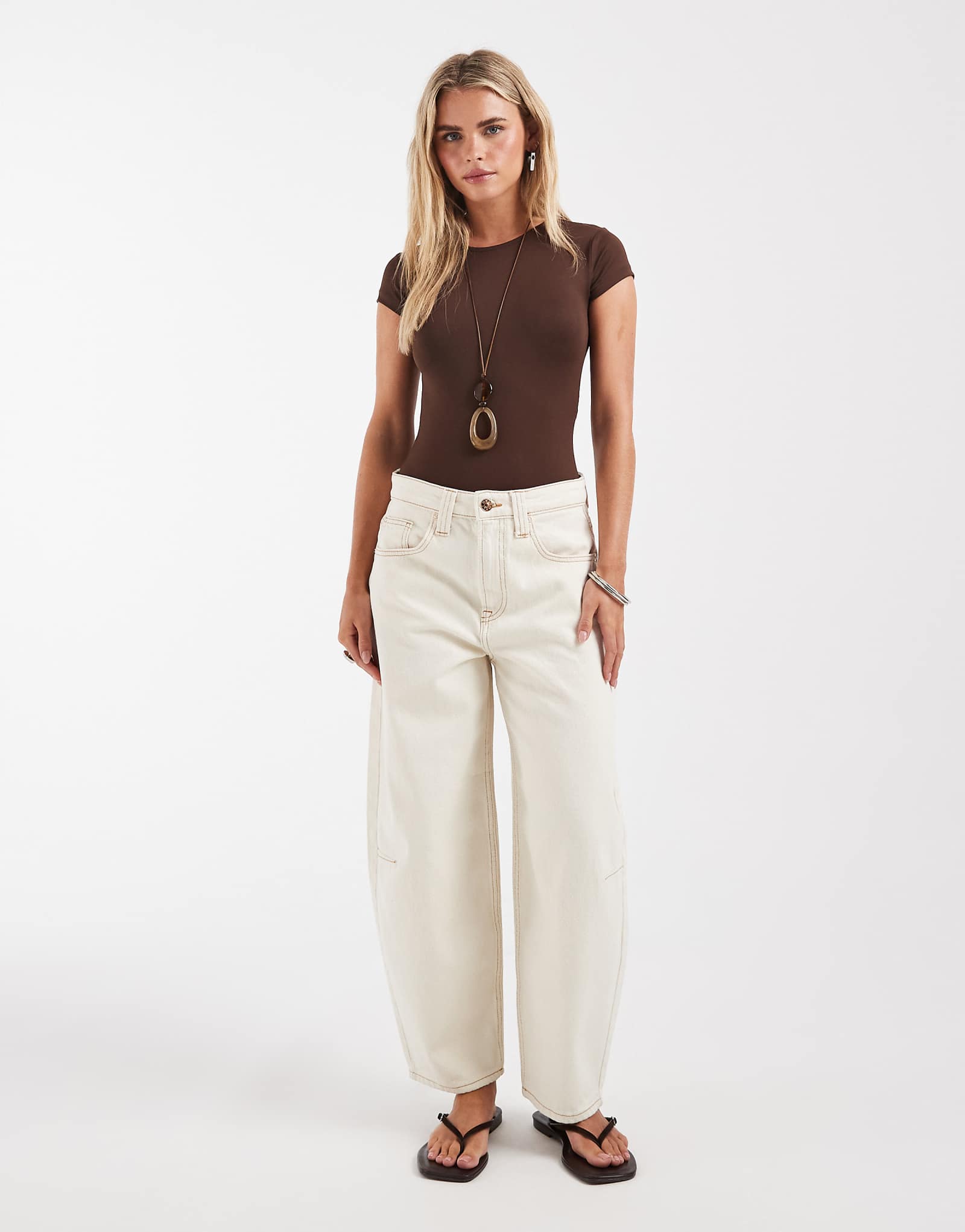 ONLY Petite Frankie high waist barrel jeans in ecru ecru 12190₽