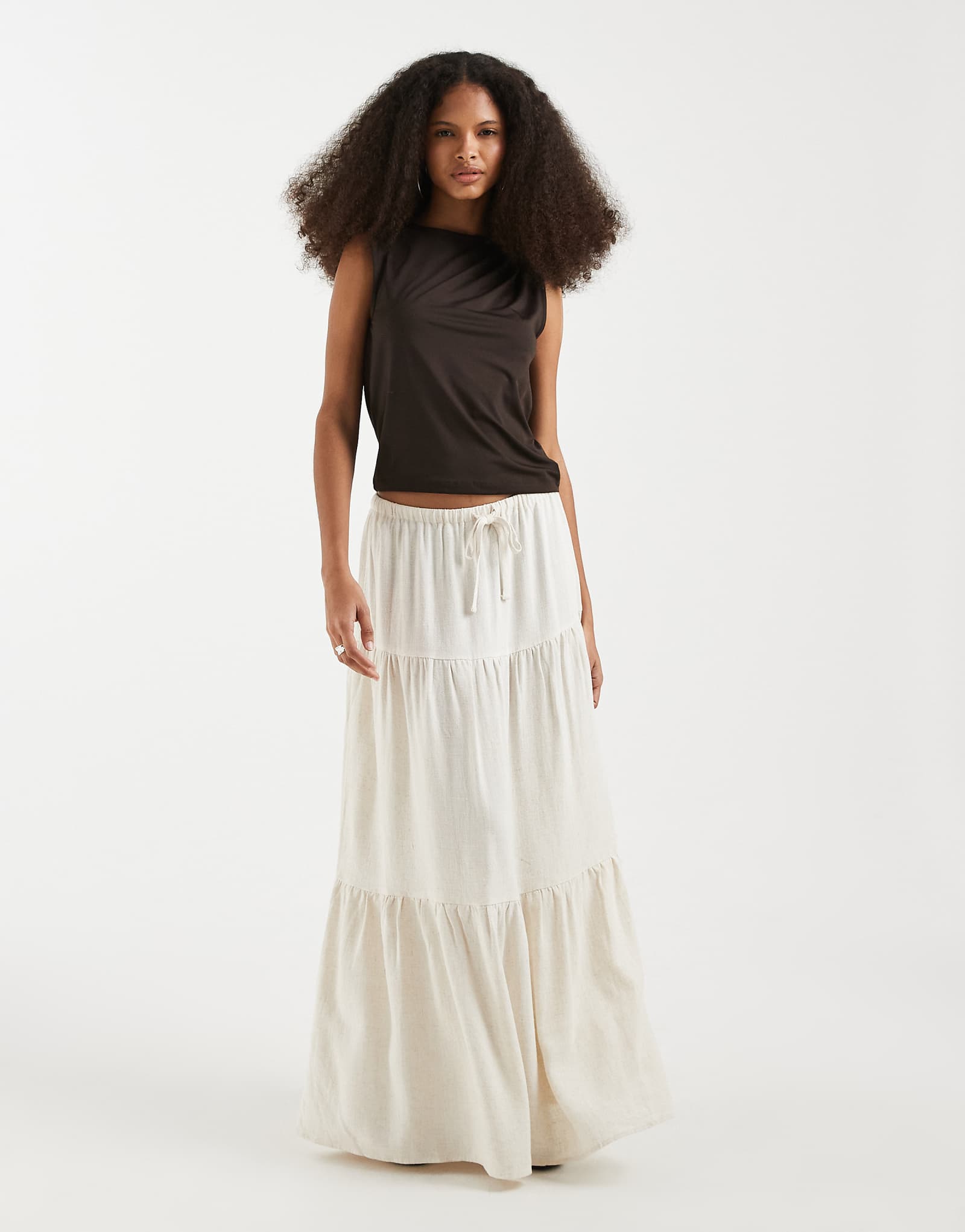 Object tiered boho linen mix maxi skirt in sandshell sandshell 20390₽