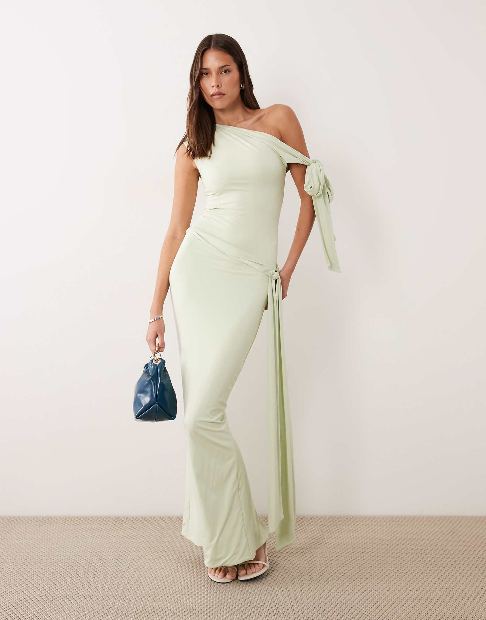 Wanderdoll Nelly triple layered slinky sculpted side tie maxi skirt in sage - part of a set sage 20190₽