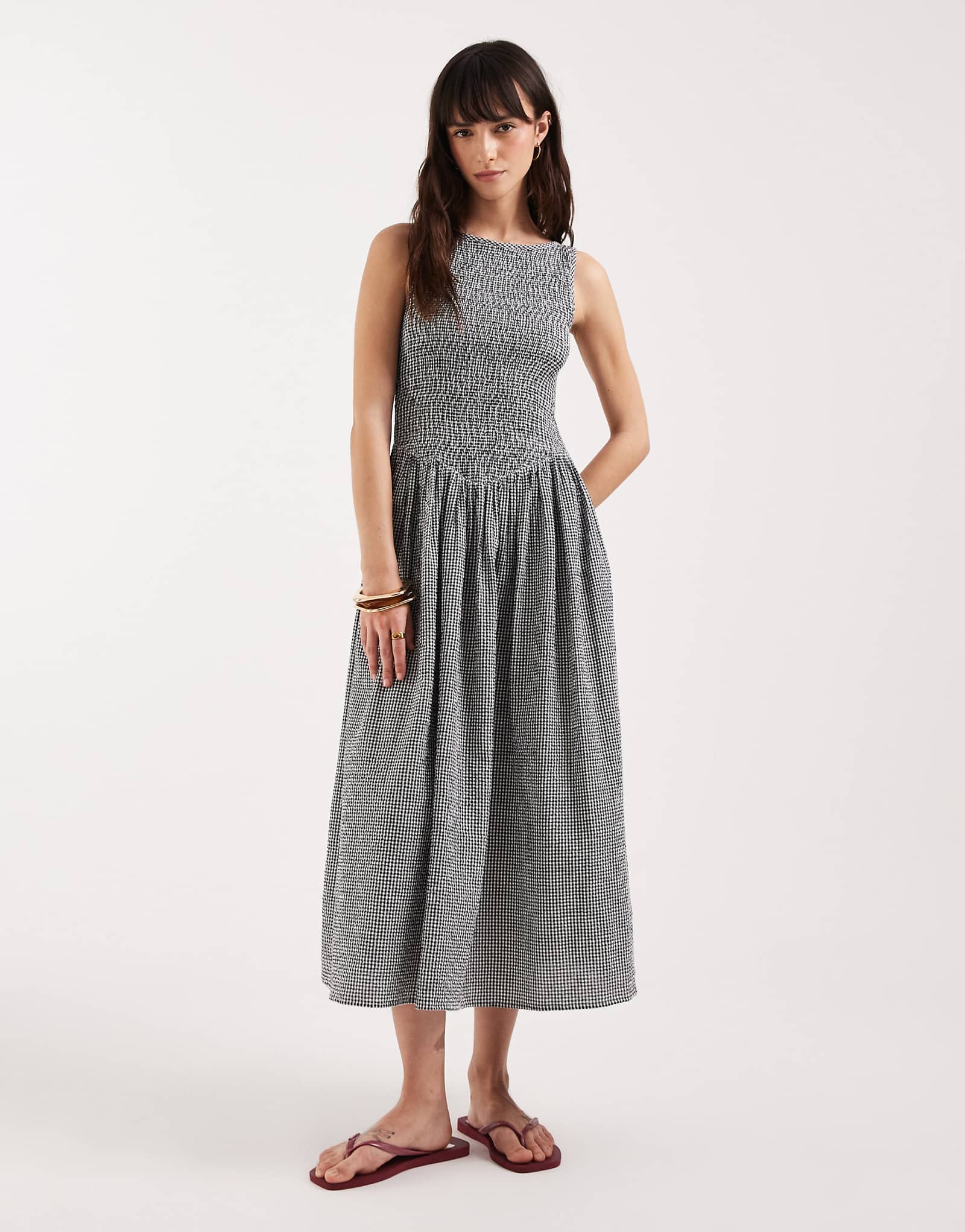 JJXX seersucker plaid midi dress in black black 13590₽