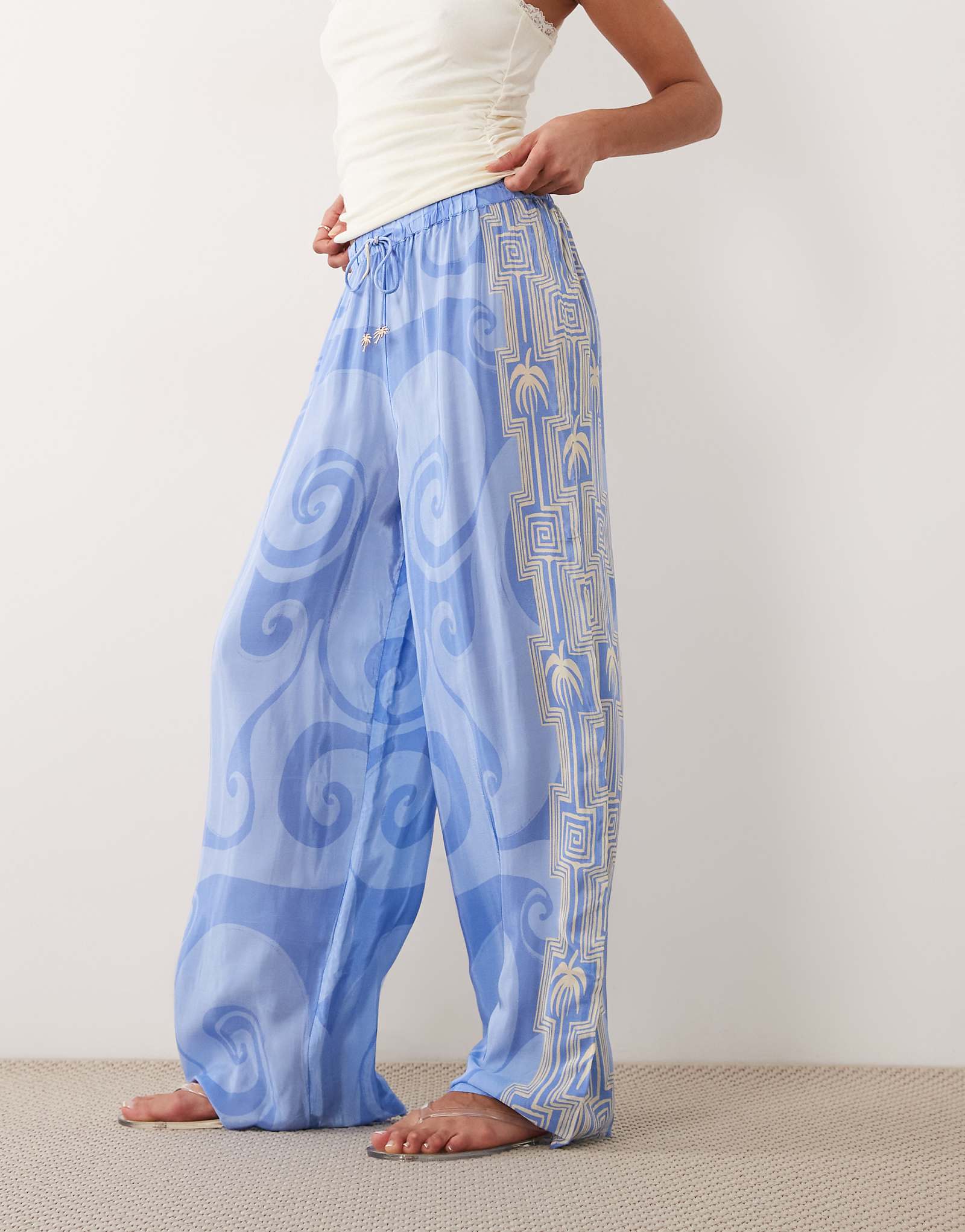 River Island La Mer palm printed beach pants in blue blue 15890₽