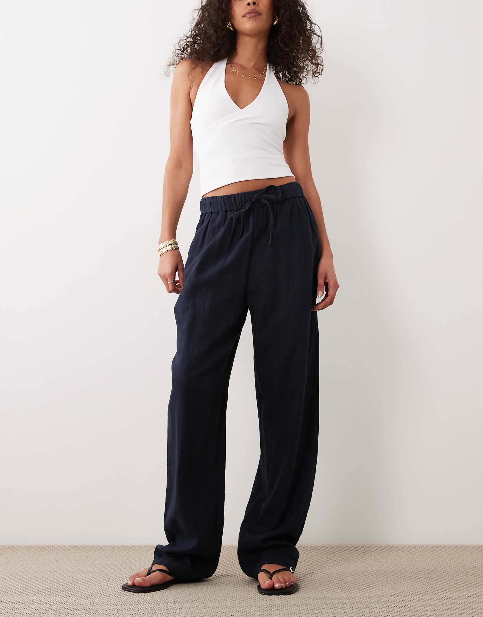 River Island tapered linen blend pants in navy navy 10690₽