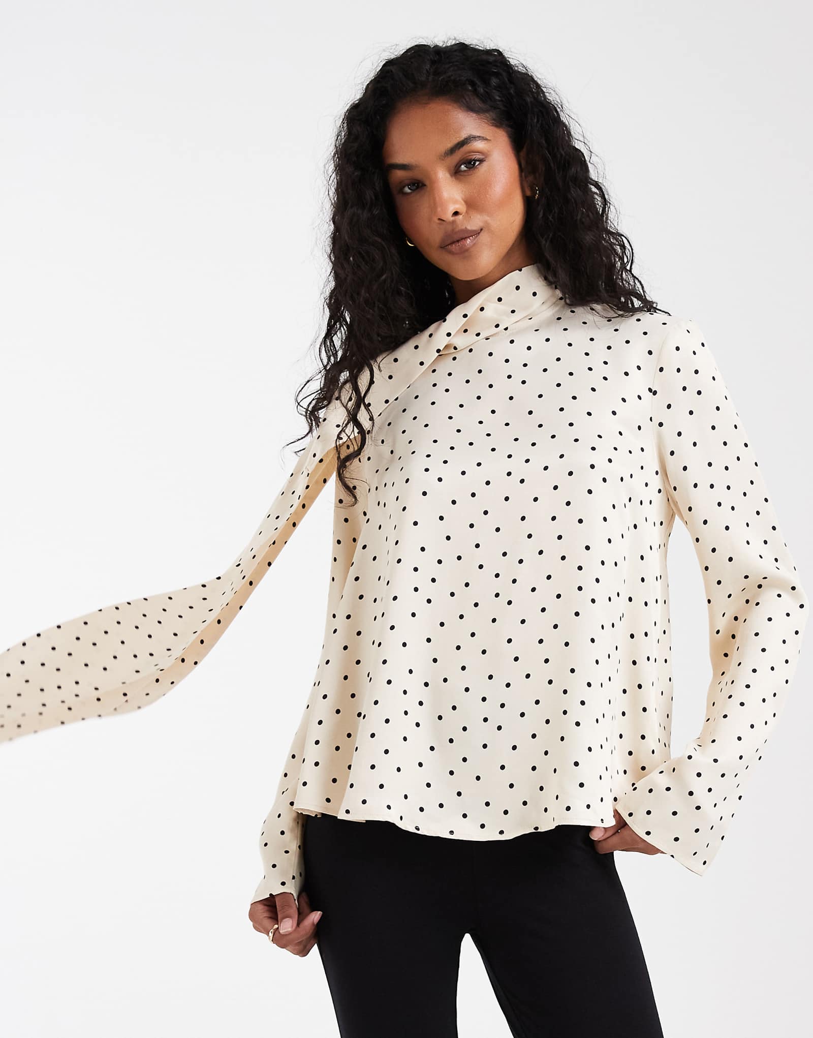 ASOS DESIGN satin scarf detail blouse in buttermilk spot buttermilk dot 10690₽