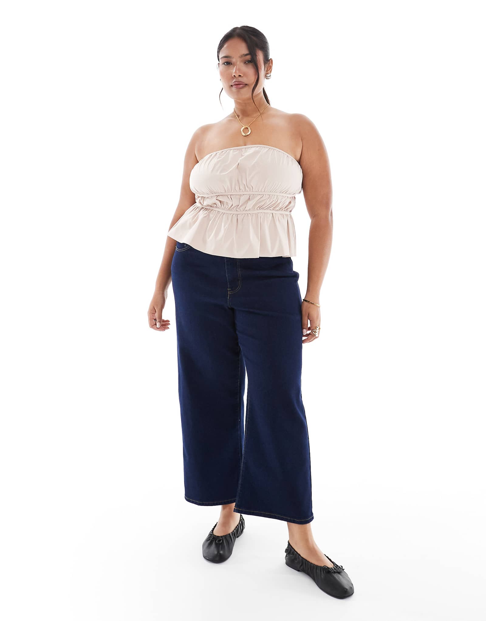 ONLY Curve high rise wide leg jeans in dark blue wash 4890₽