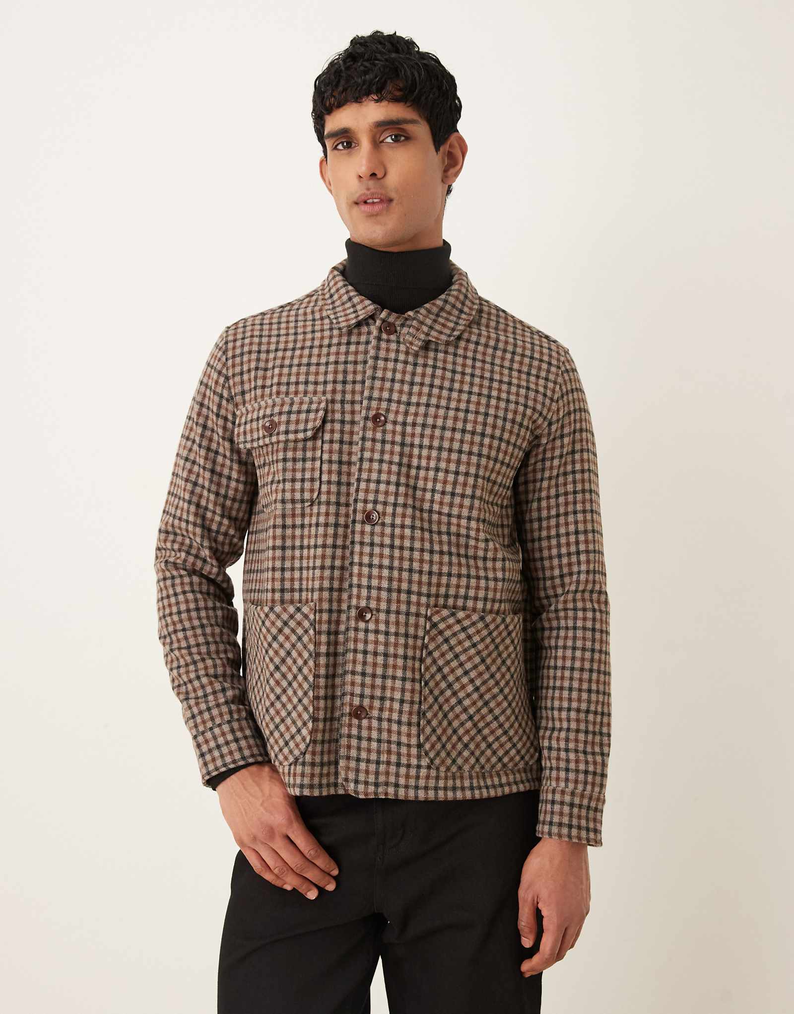 Pompeii wool blend shacket in brown check