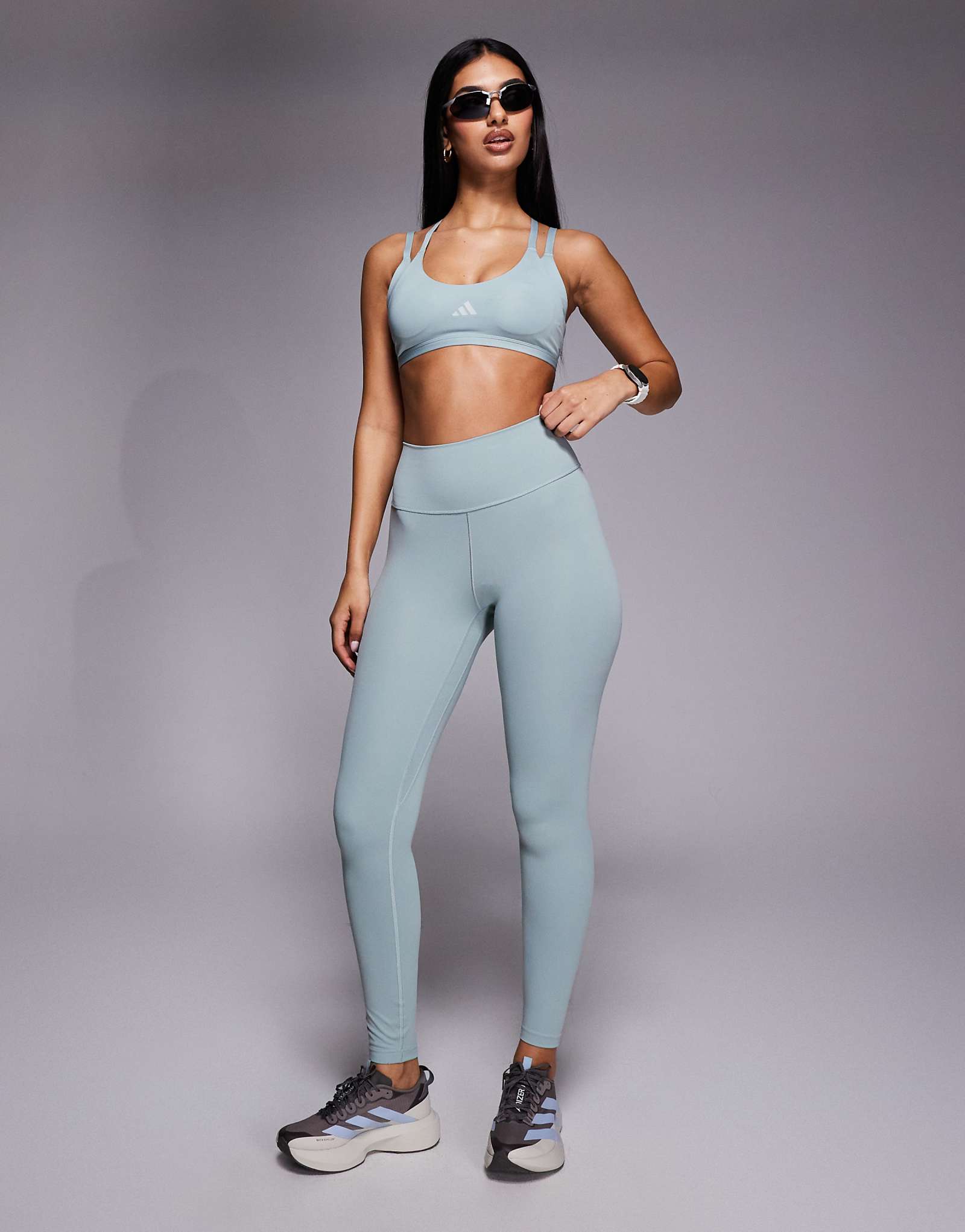 Adidas Training ribbed leggings in sage green mid blue 11590₽