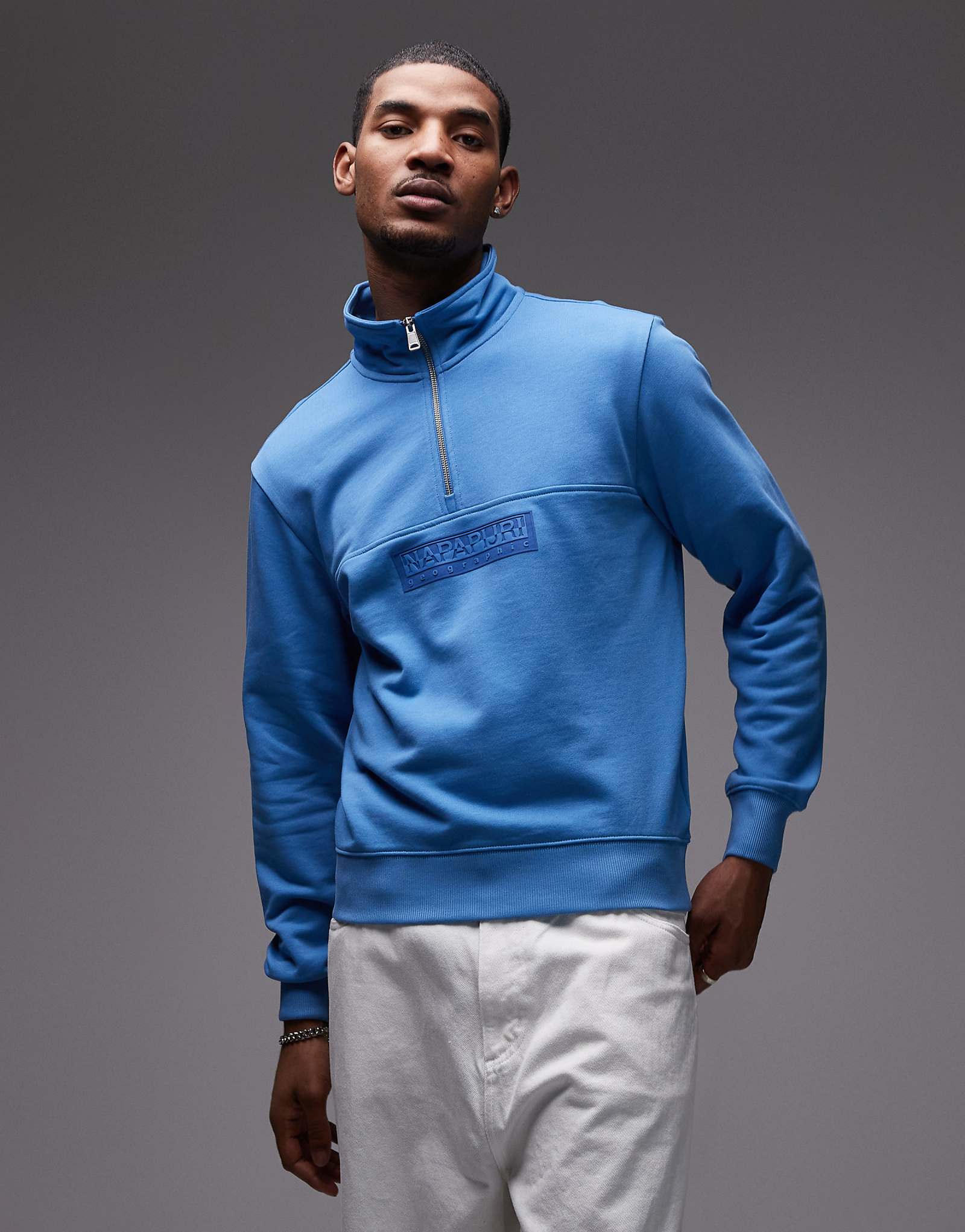 Napapijri box logo half zip sweatshirt in blue blue 22290₽