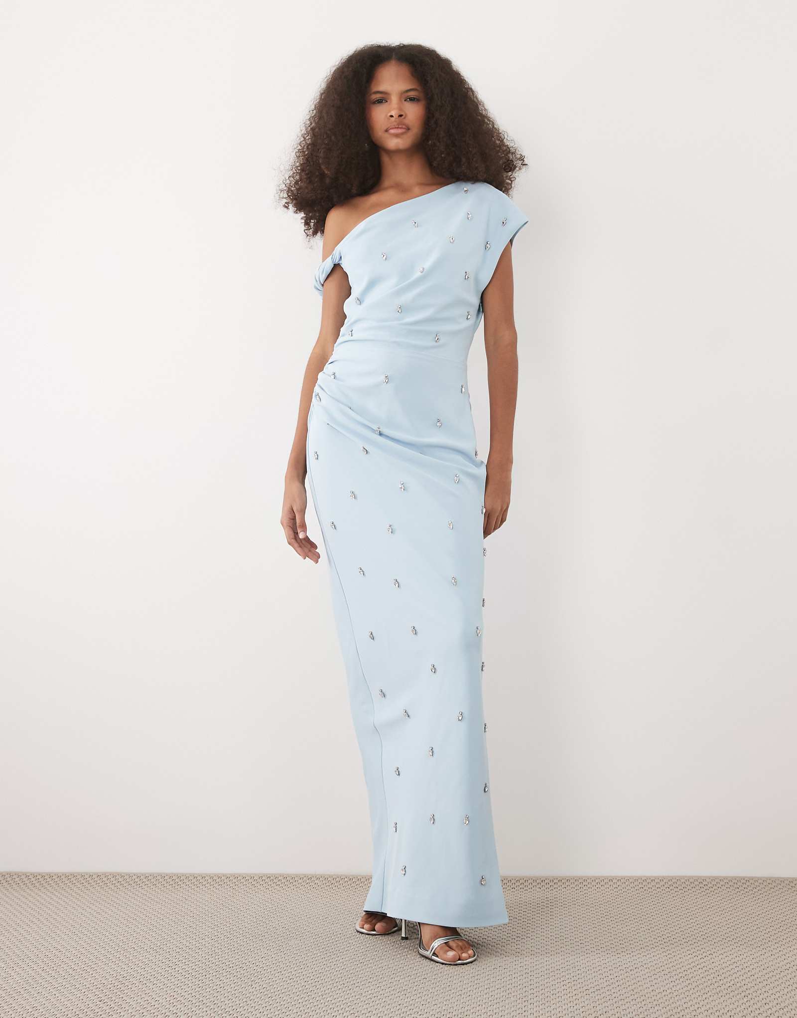 Six Stories fallen shoulder beaded maxi dress in pale blue pale blue 43790₽