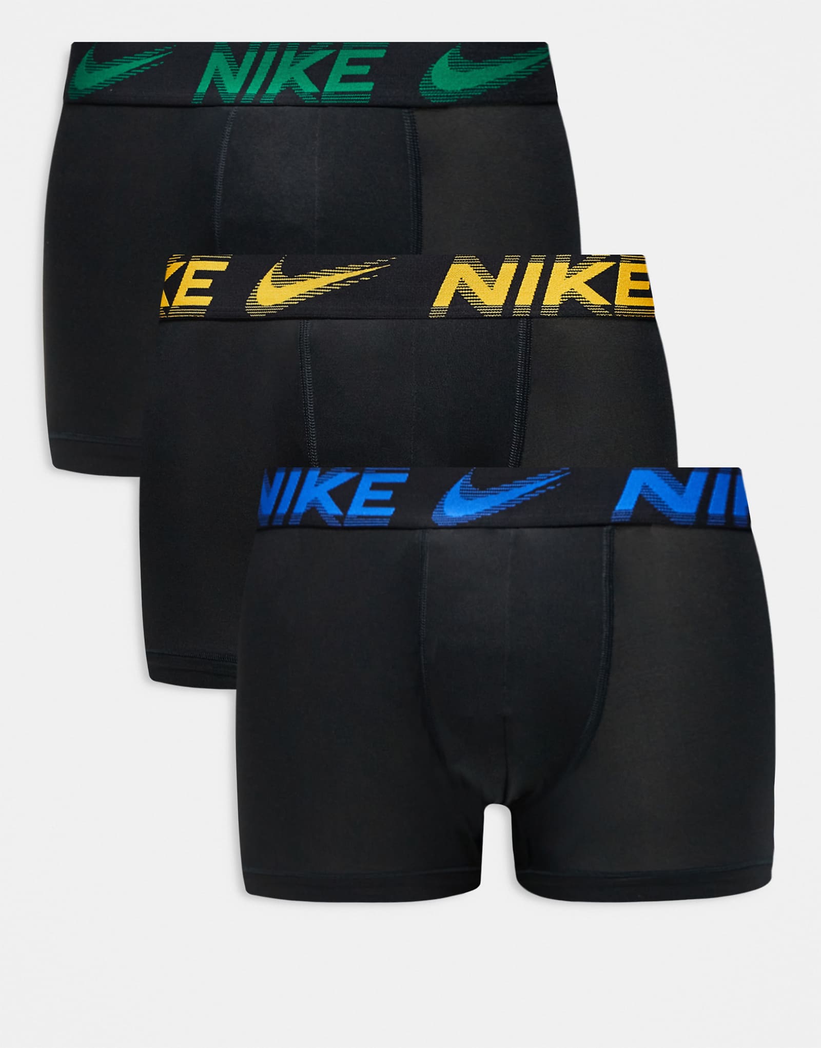 Nike Essential Microfiber 3 pack boxer briefs in black with yellowgreenblue logo waistbands black - game royal 12190₽