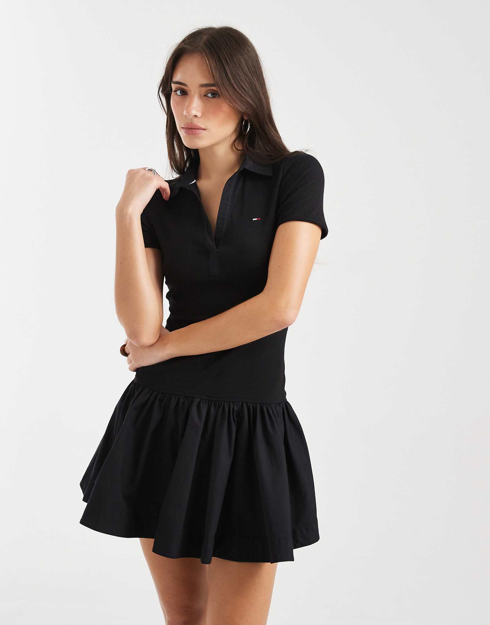 Tommy Jeans ribbed poplin polo dress in black black 19790₽