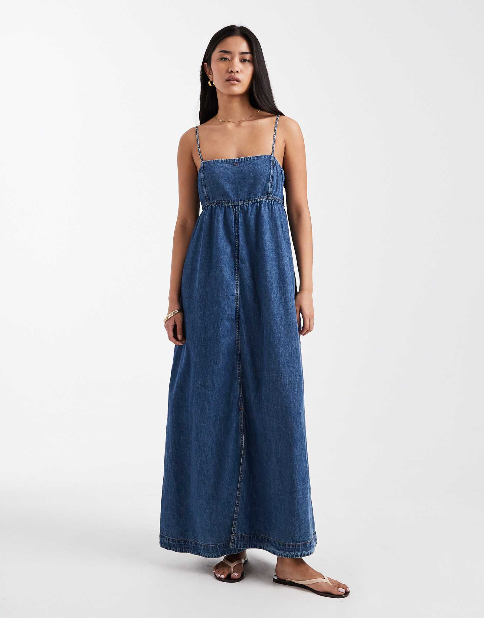 Tommy Jeans chambray maxi dress in mid wash blue denim medium 26890₽