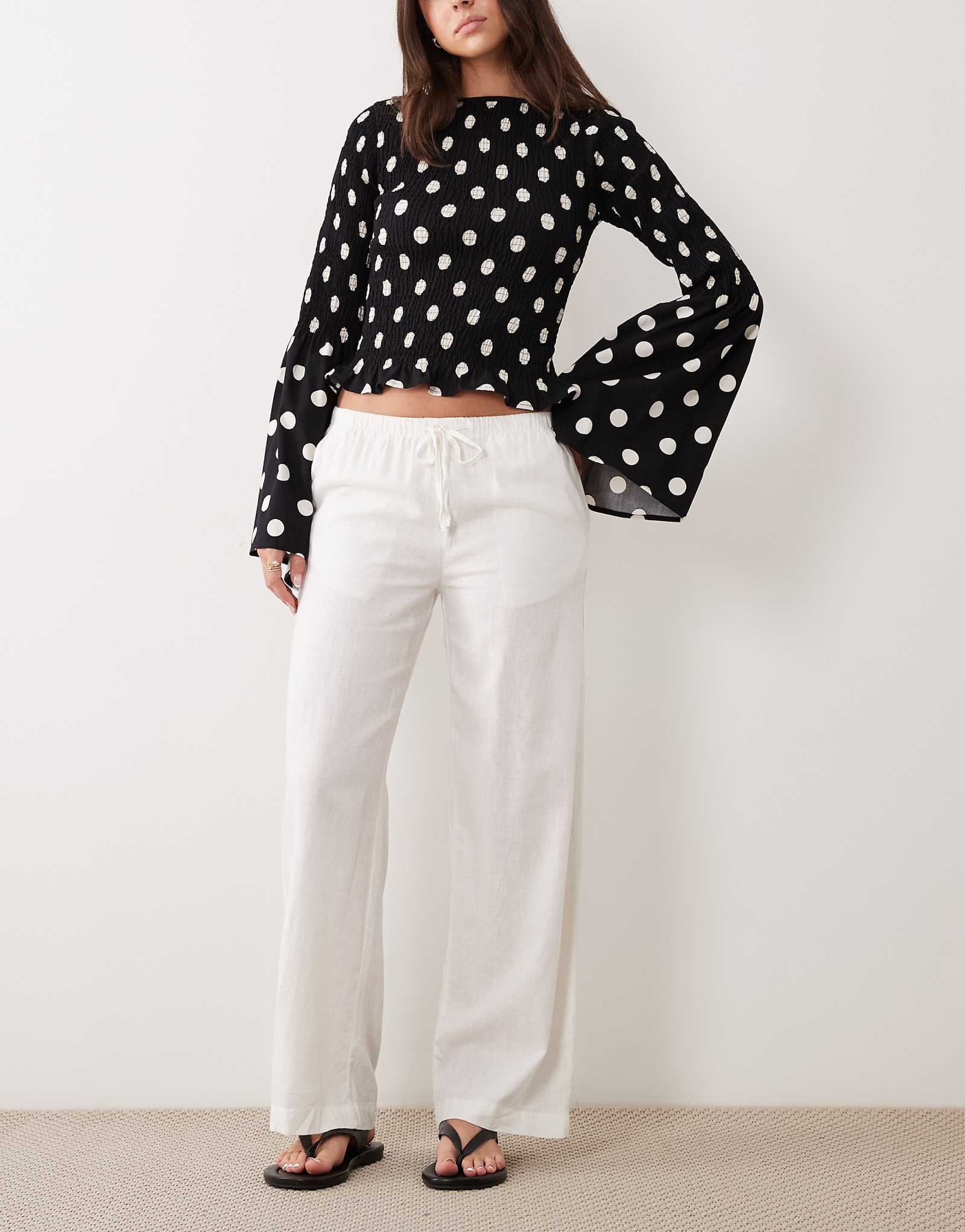 Cotton On haven wide leg linen blend pants in white white 10090₽