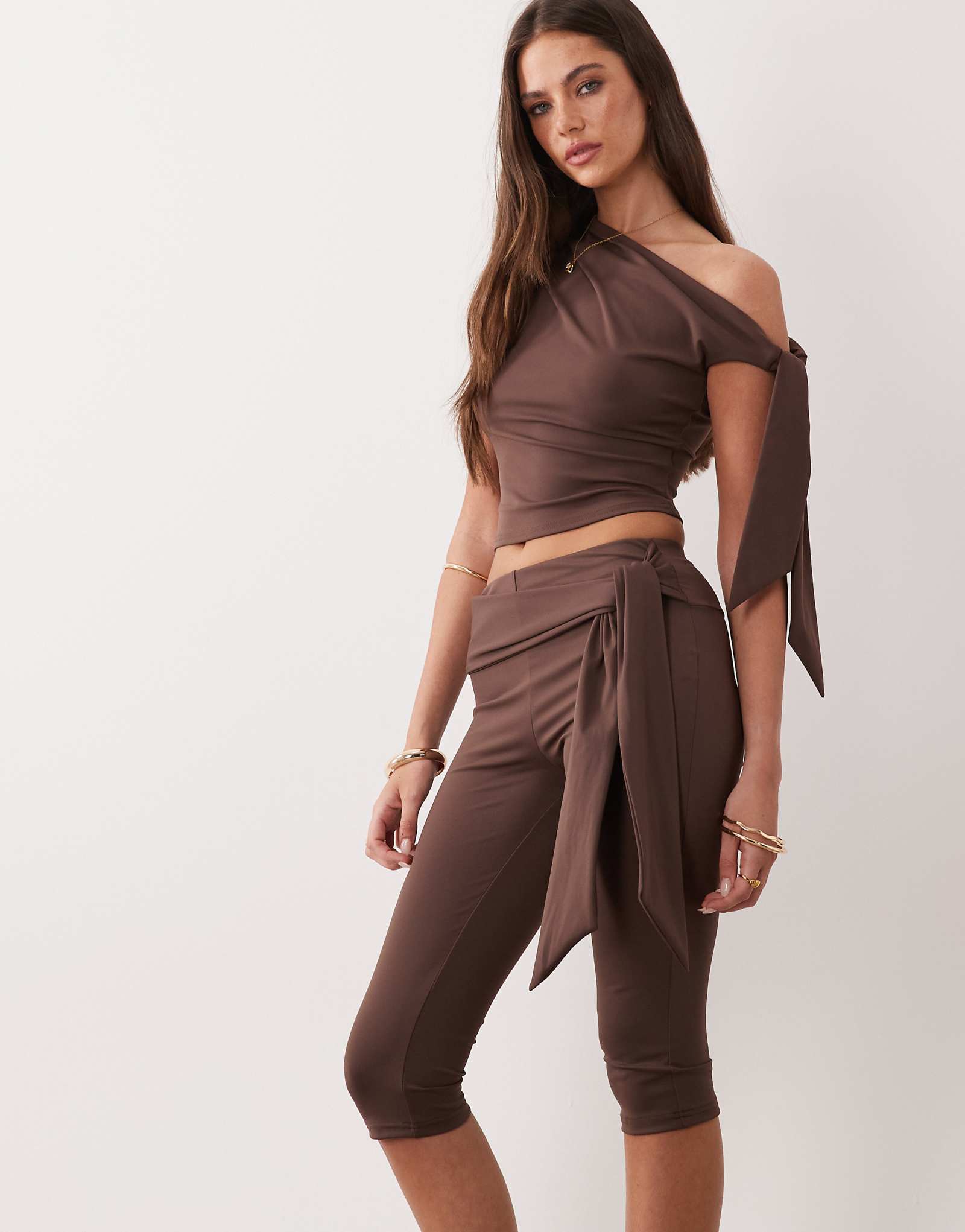 The Frolic exclusive slinky drape knot side capri pants in chocolate - part of a set chocolate 10090₽