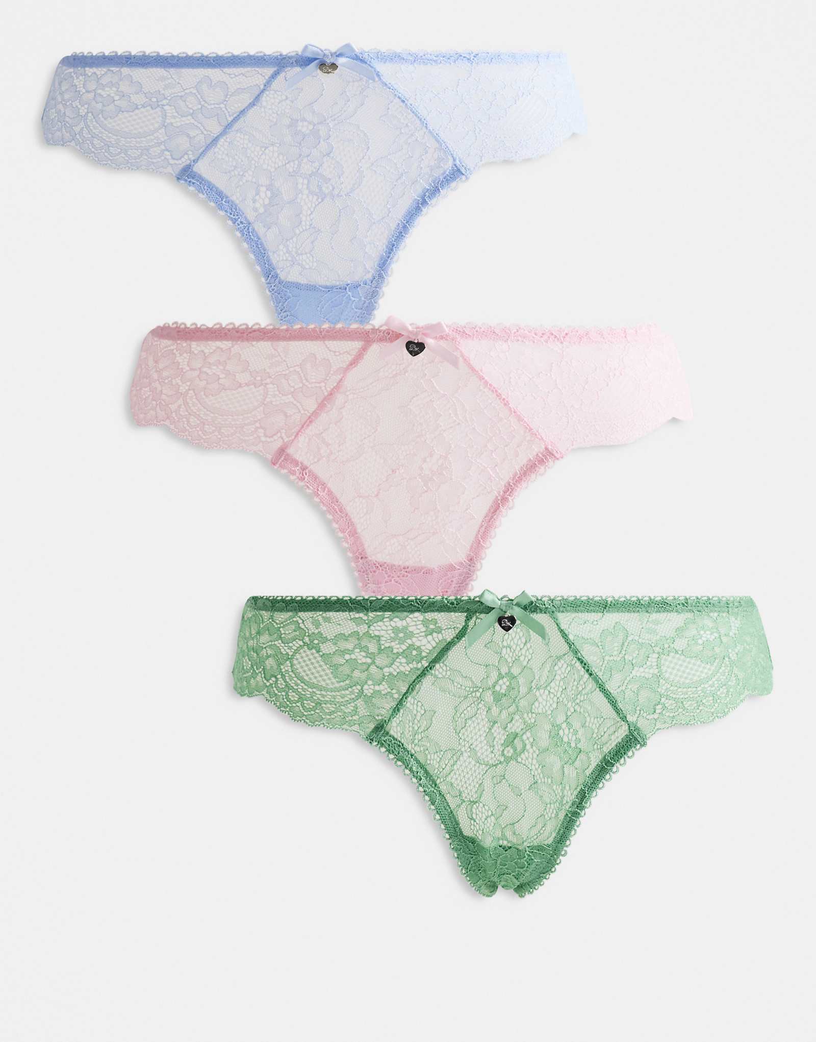 Boux Avenue Maia 3 pack lace thongs in green blue and pink mix multi 6190₽