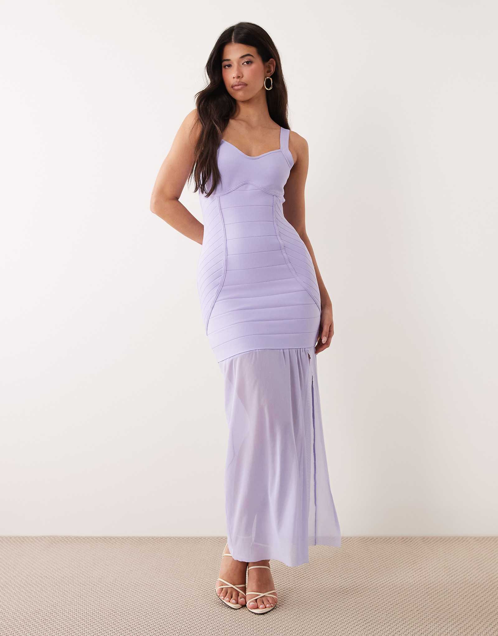Kaiia exclusive 00s maxi length sheer hem sculpting bandage dress in lilac lilac 25190₽