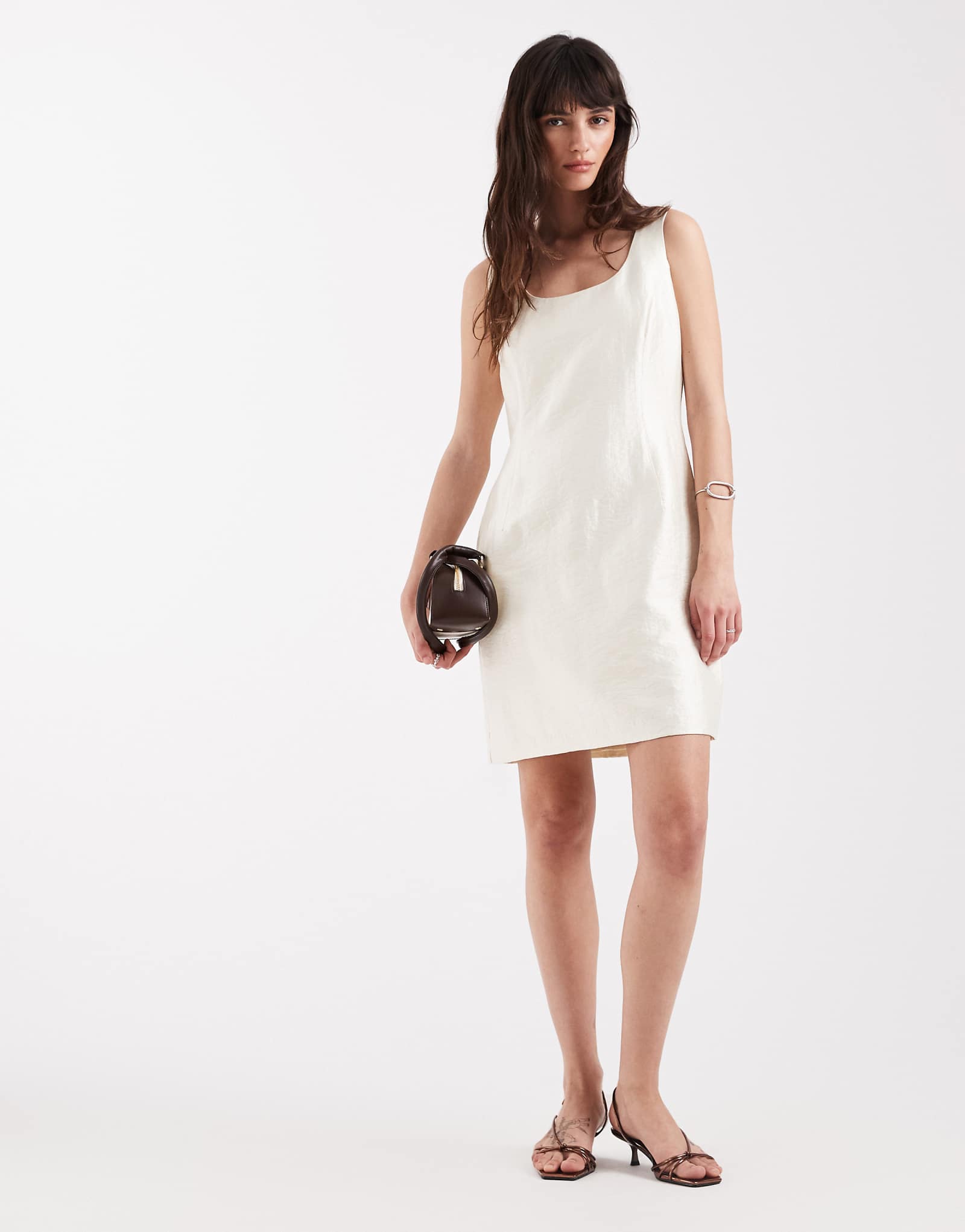 AWARE sleeveless scoop neck mini dress in white shimmer - part of a set bone white 20890₽