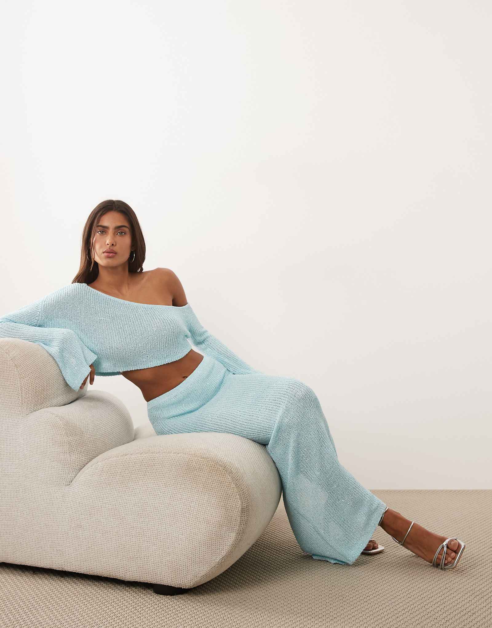 Wanderdoll Gigi metallic knit beach maxi skirt in baby blue - part of a set blue 18590₽