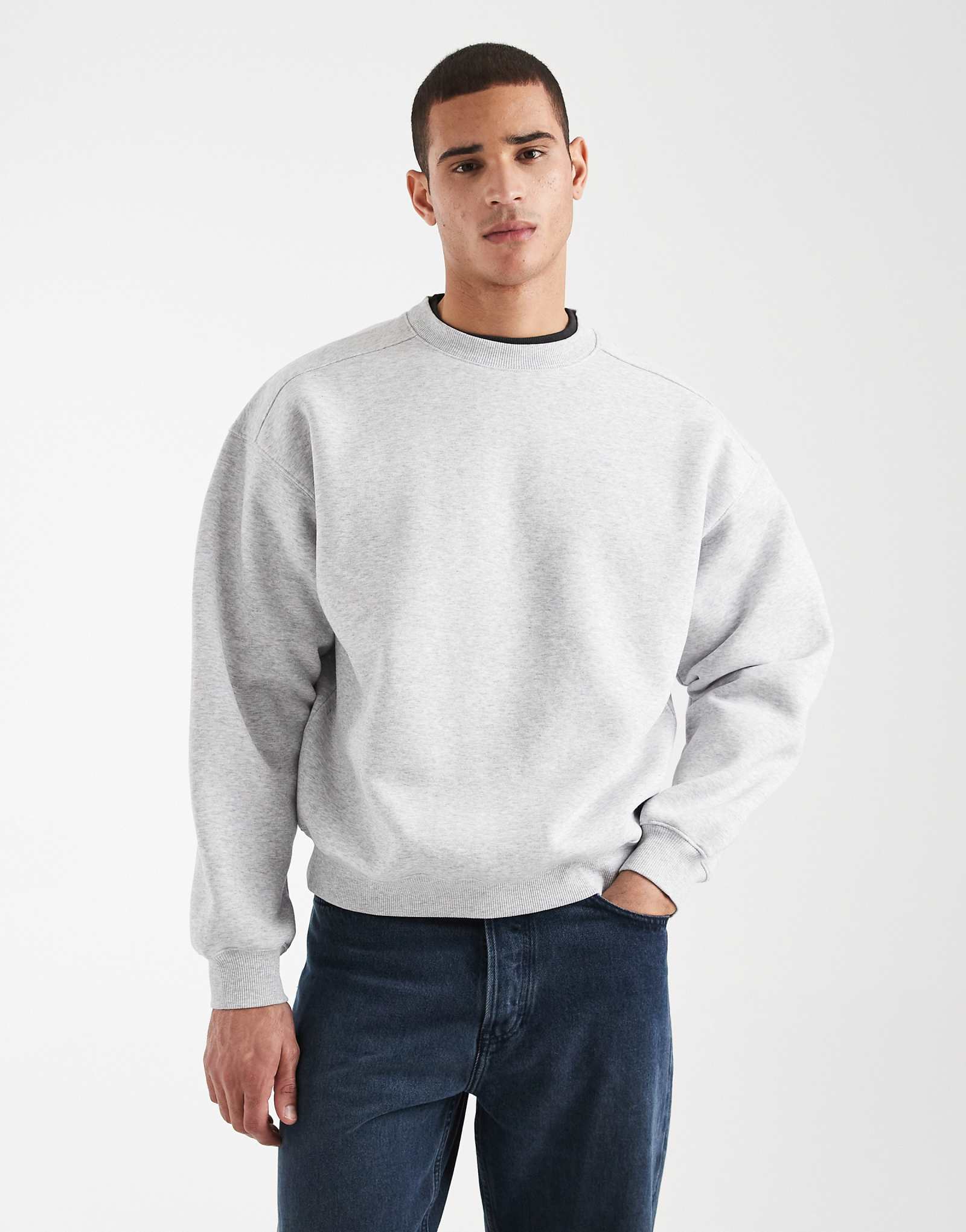Cotton On box fit crew sweater in gray heather gray marle 8490₽