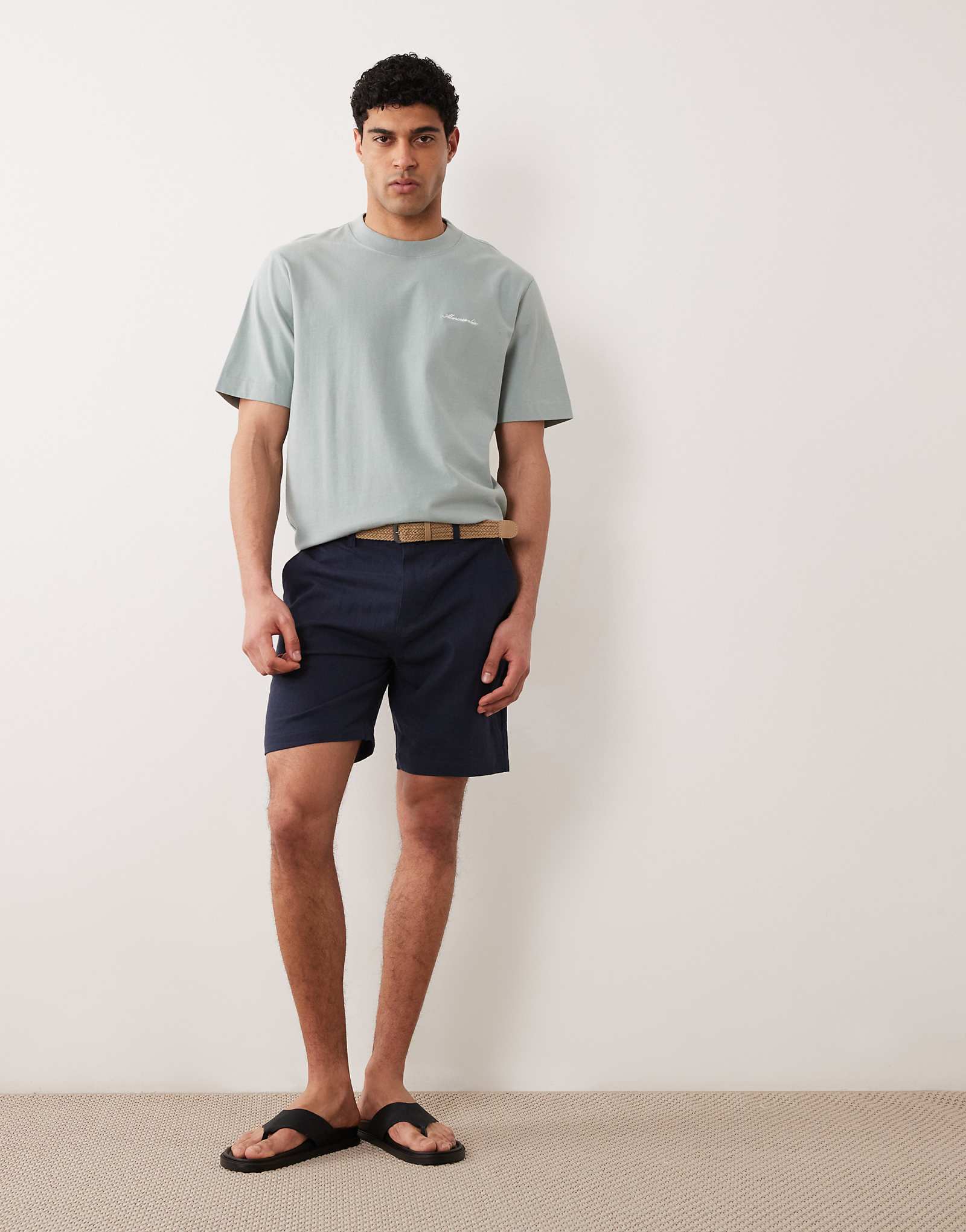 Threadbare chino shorts with belt in navy navy 6590₽