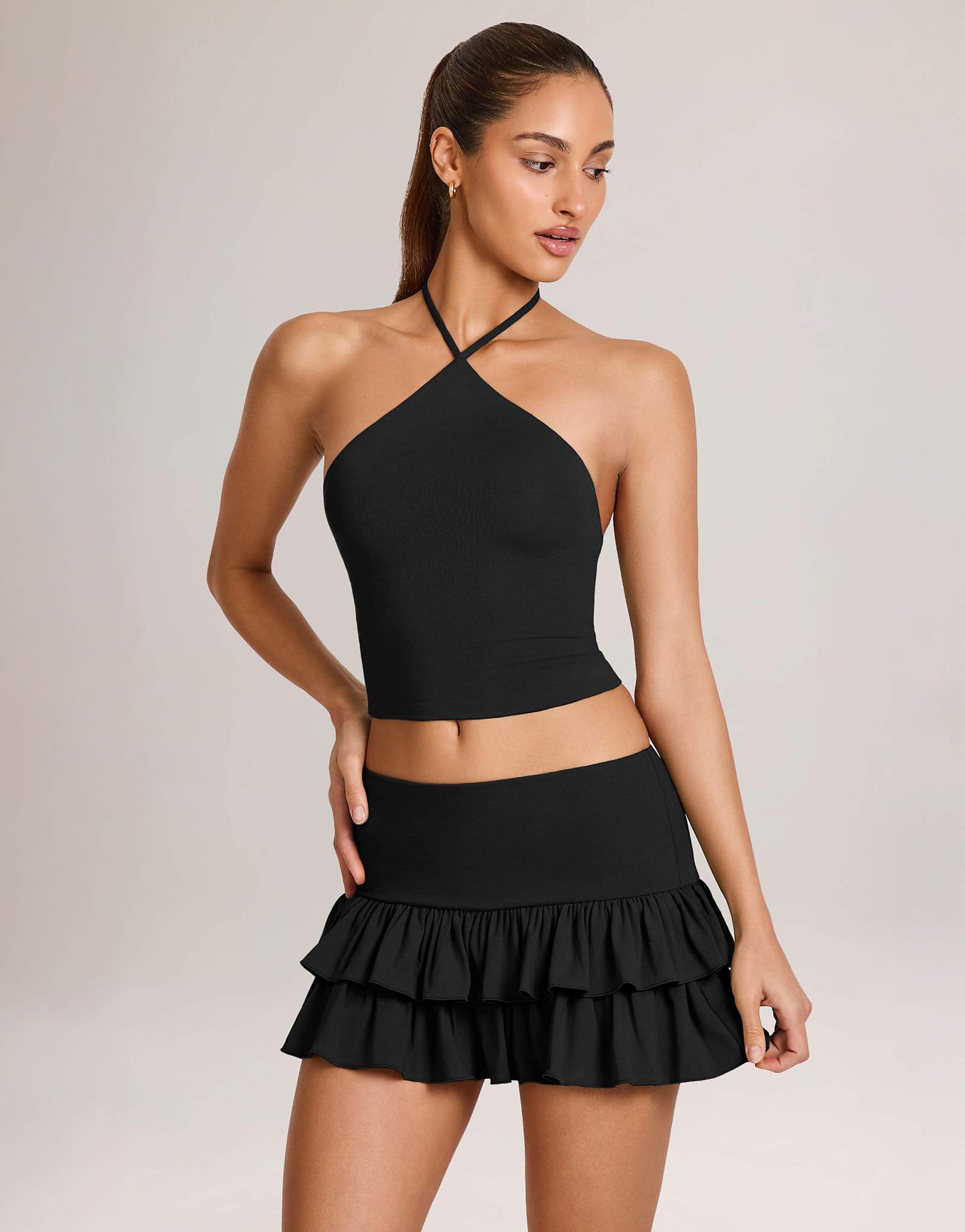 Oh Polly jersey ruffle mini skirt in black black 11790₽