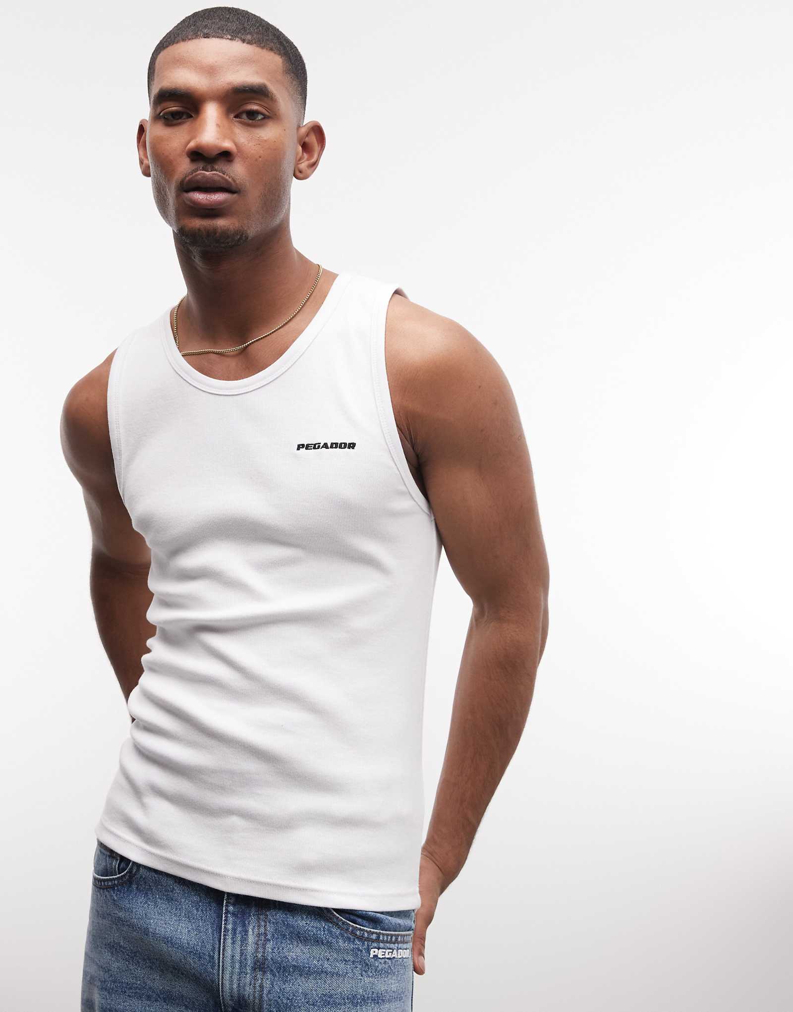 PEGADOR ribbed logo tank top in white white