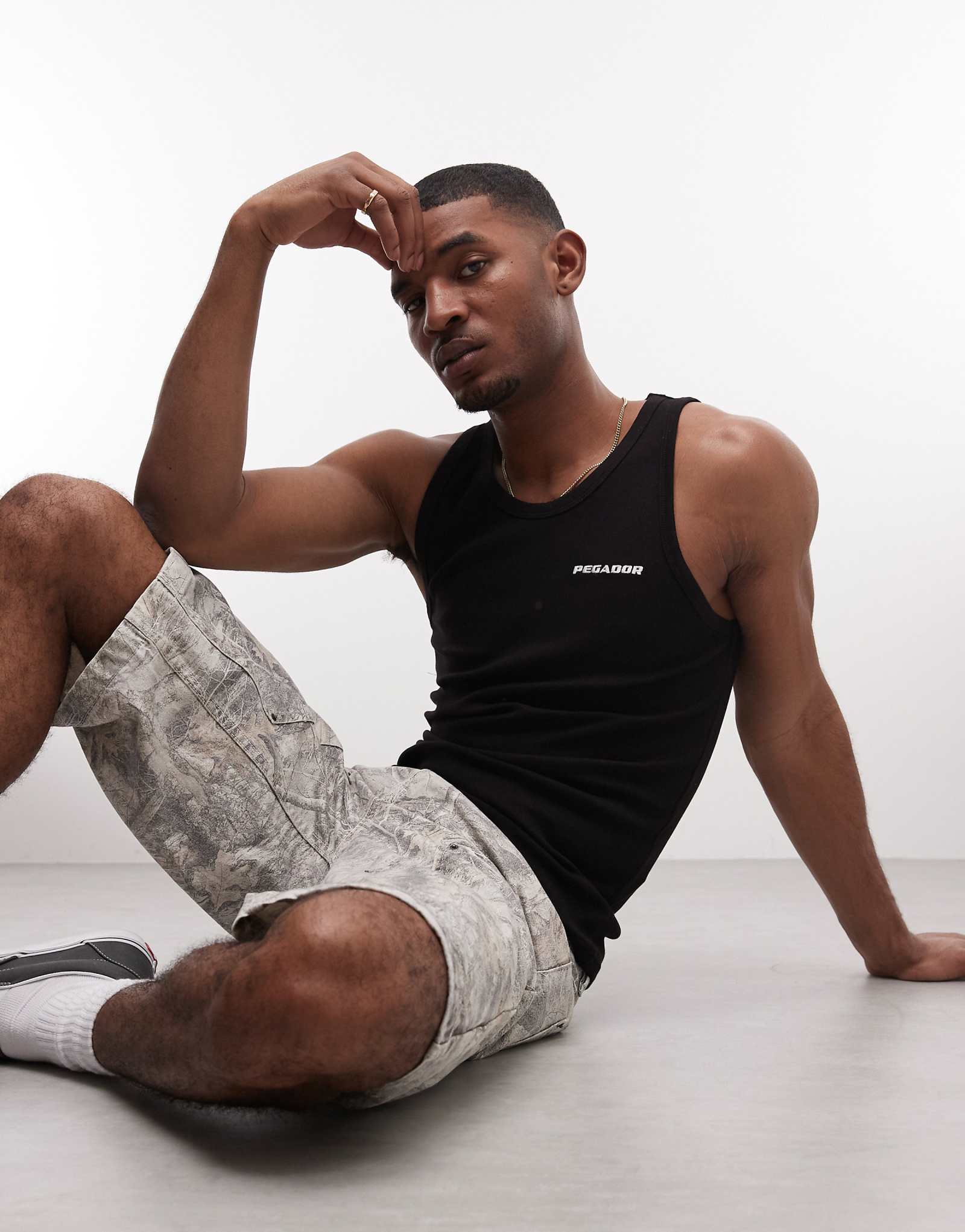 PEGADOR ribbed logo tank top in black black