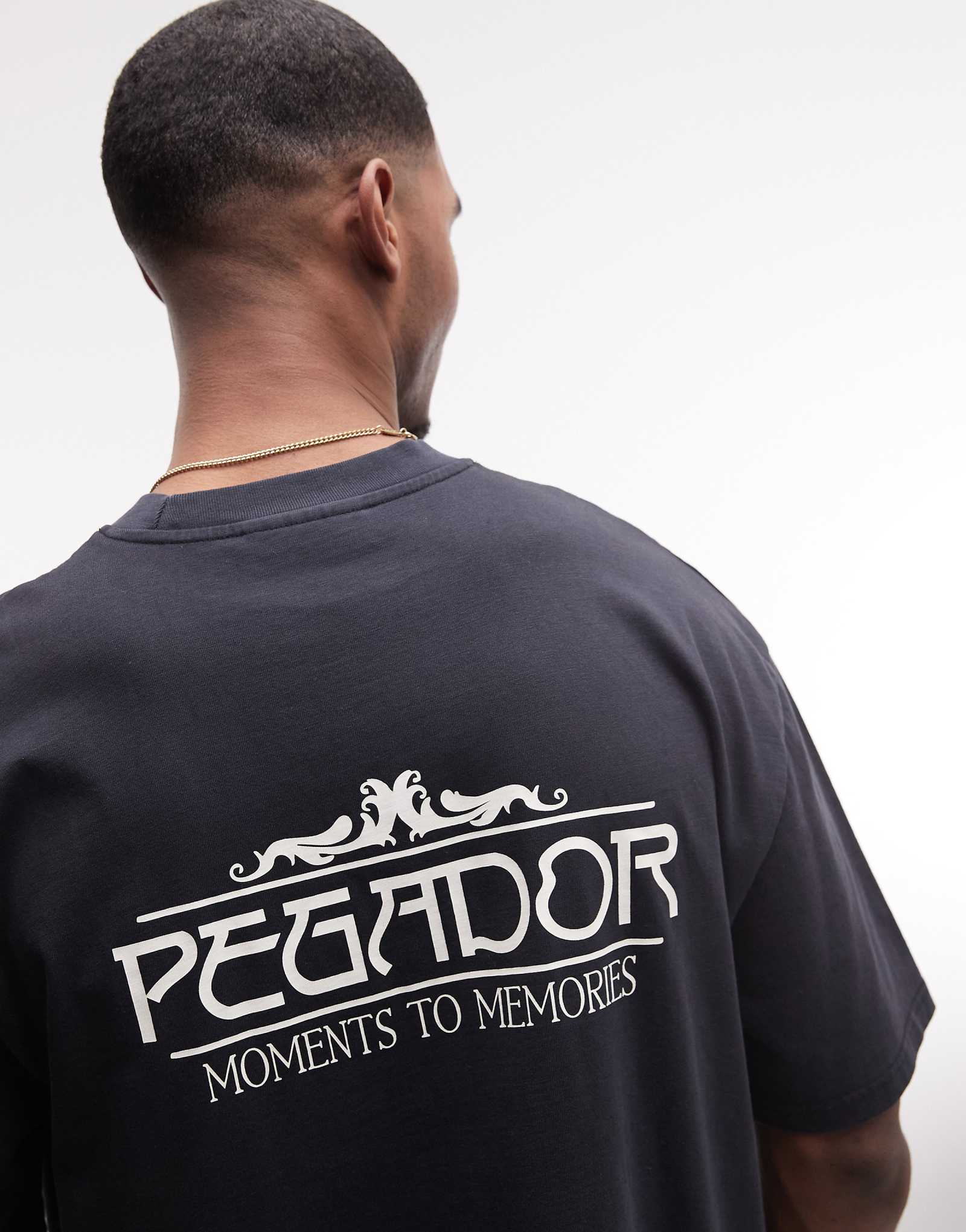 PEGADOR Stavoren oversized t-shirt with back and chest print in vintage black black