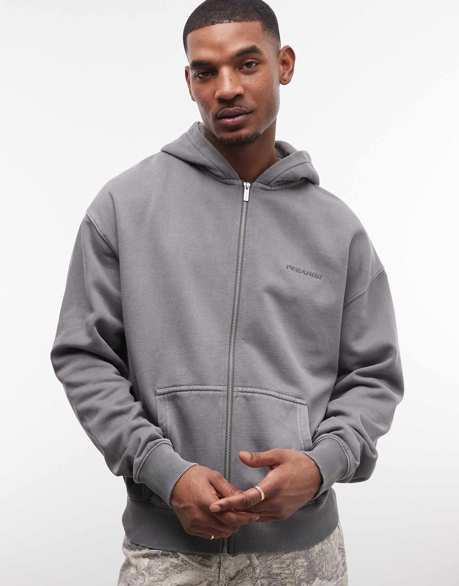 PEGADOR oversized zip up hoodie in vintage gray gray 22690₽