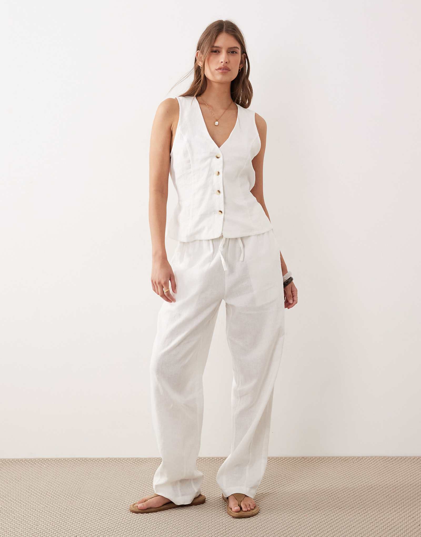 River Island linen tapered pants in white white 10690₽