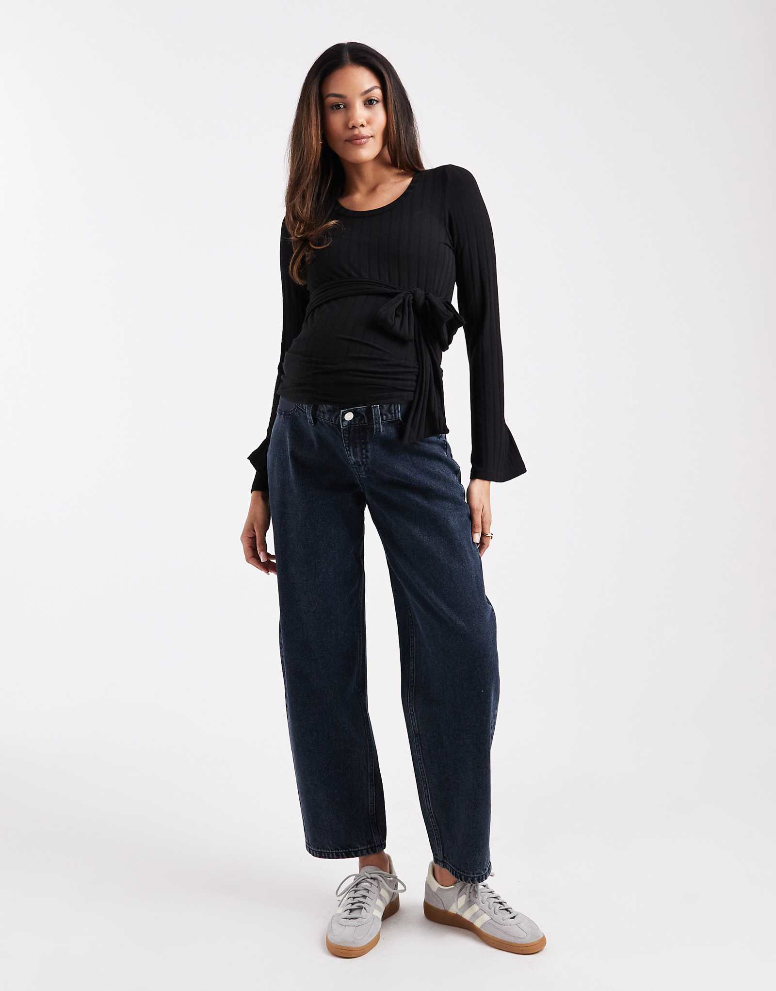 ASOS DESIGN Maternity high waisted barrel leg jeans in blue black 11590₽