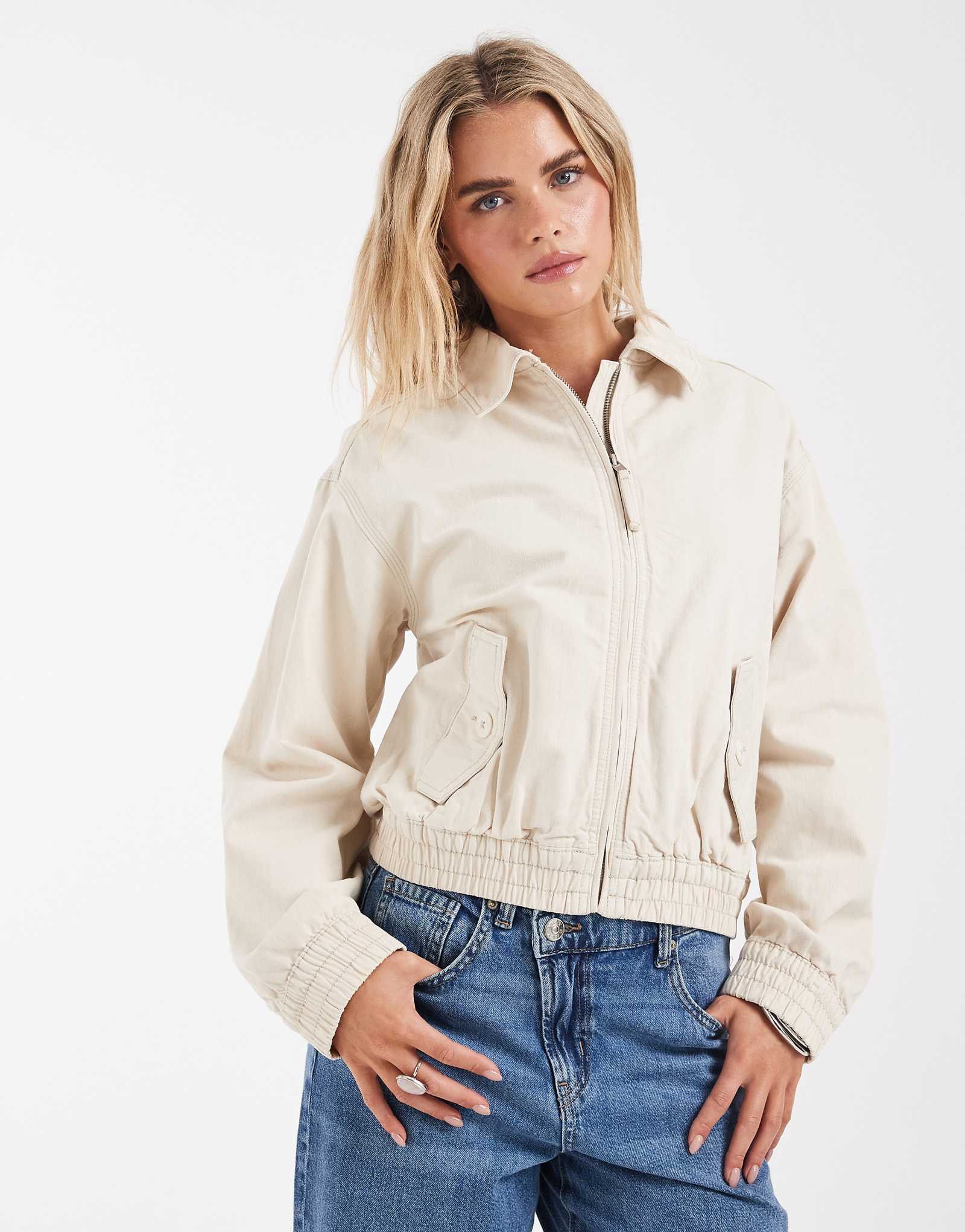 ASOS DESIGN Petite washed cotton bomber jacket in cream cream 13590₽