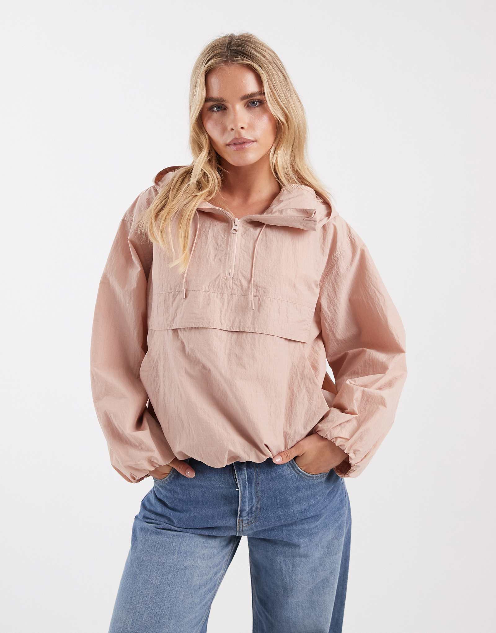 ASOS DESIGN Petite rain resistant over the head track jacket in dusty pink dusty pink 15490₽