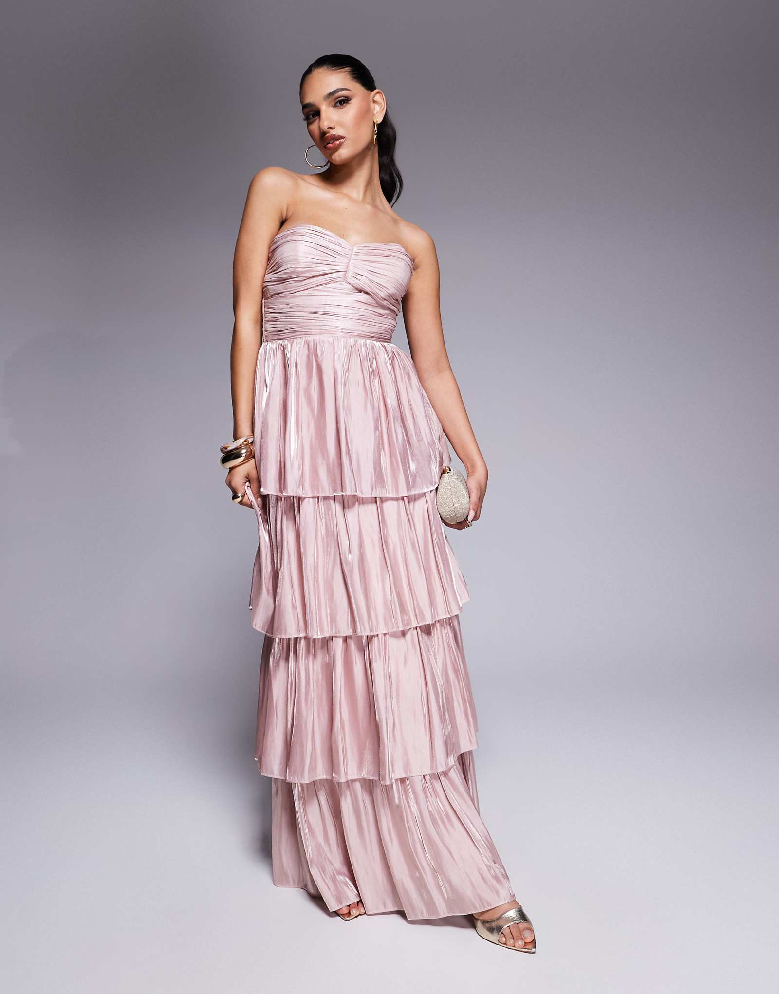 Lulus strapless tiered maxi dress in mauve 21390₽
