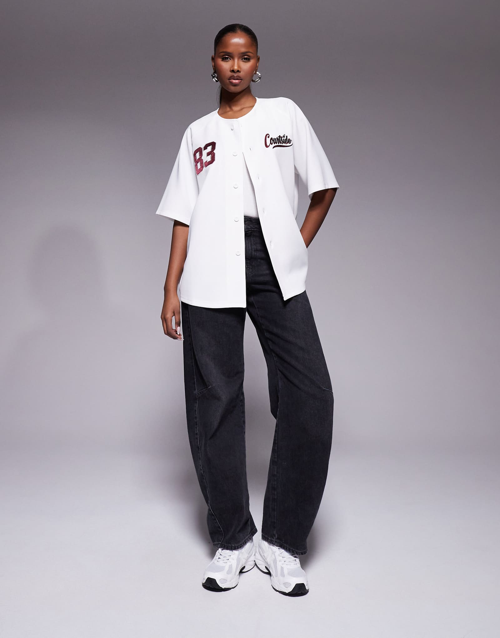Courtside oversized baseball jersey in white white