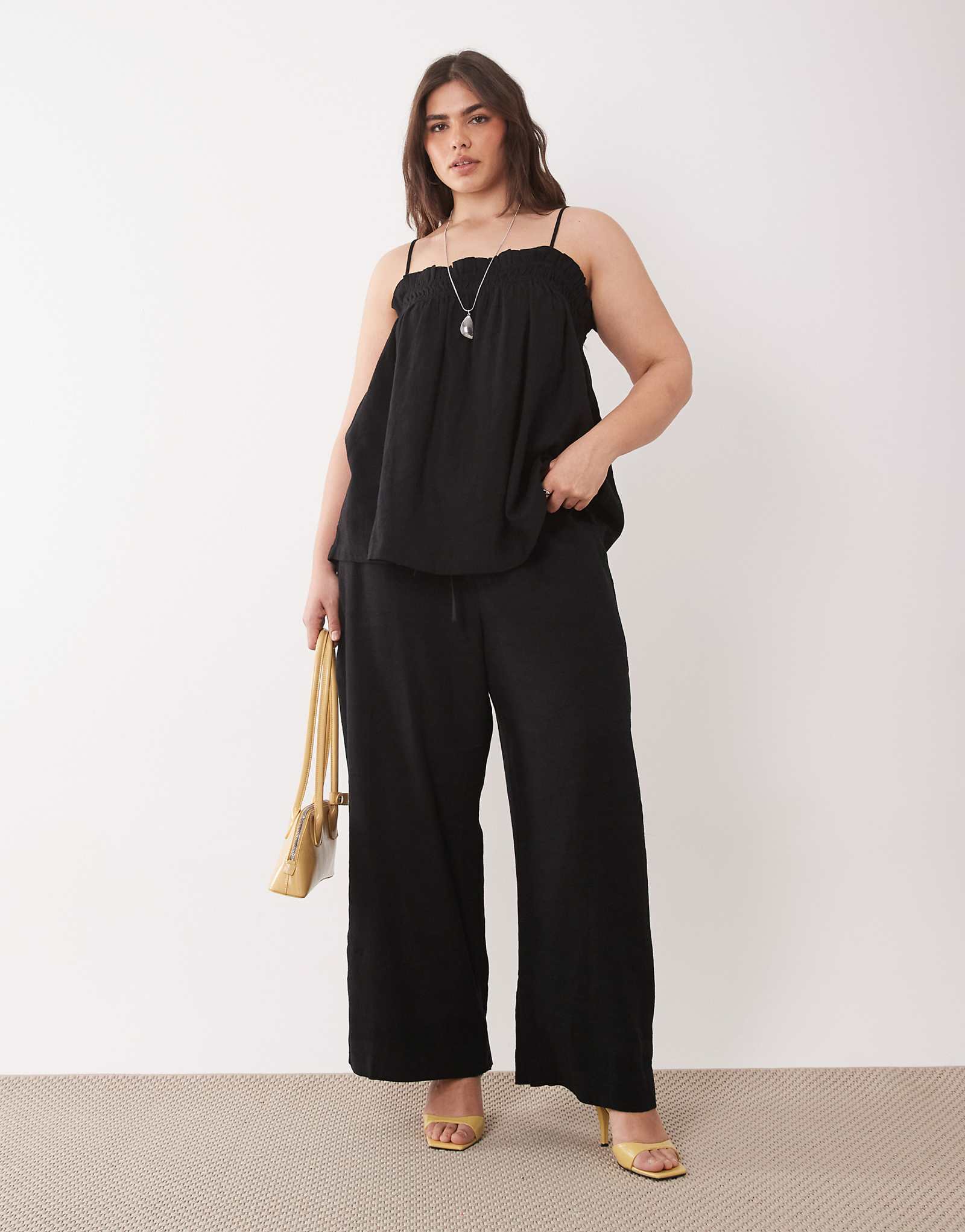 Nobodys Child Plus linen blend tie waist casual pants in black - part of a set black 21890₽