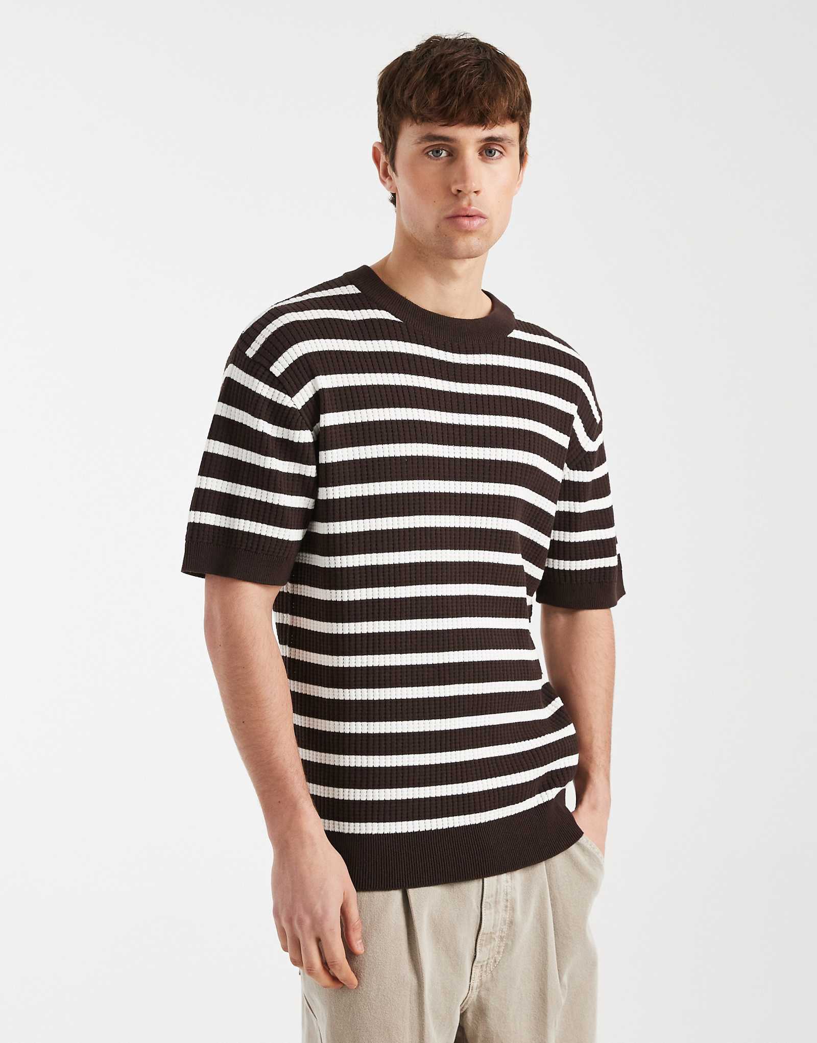 Redefined Rebel Kevin knit t-shirt in brown stripes brown 8490₽