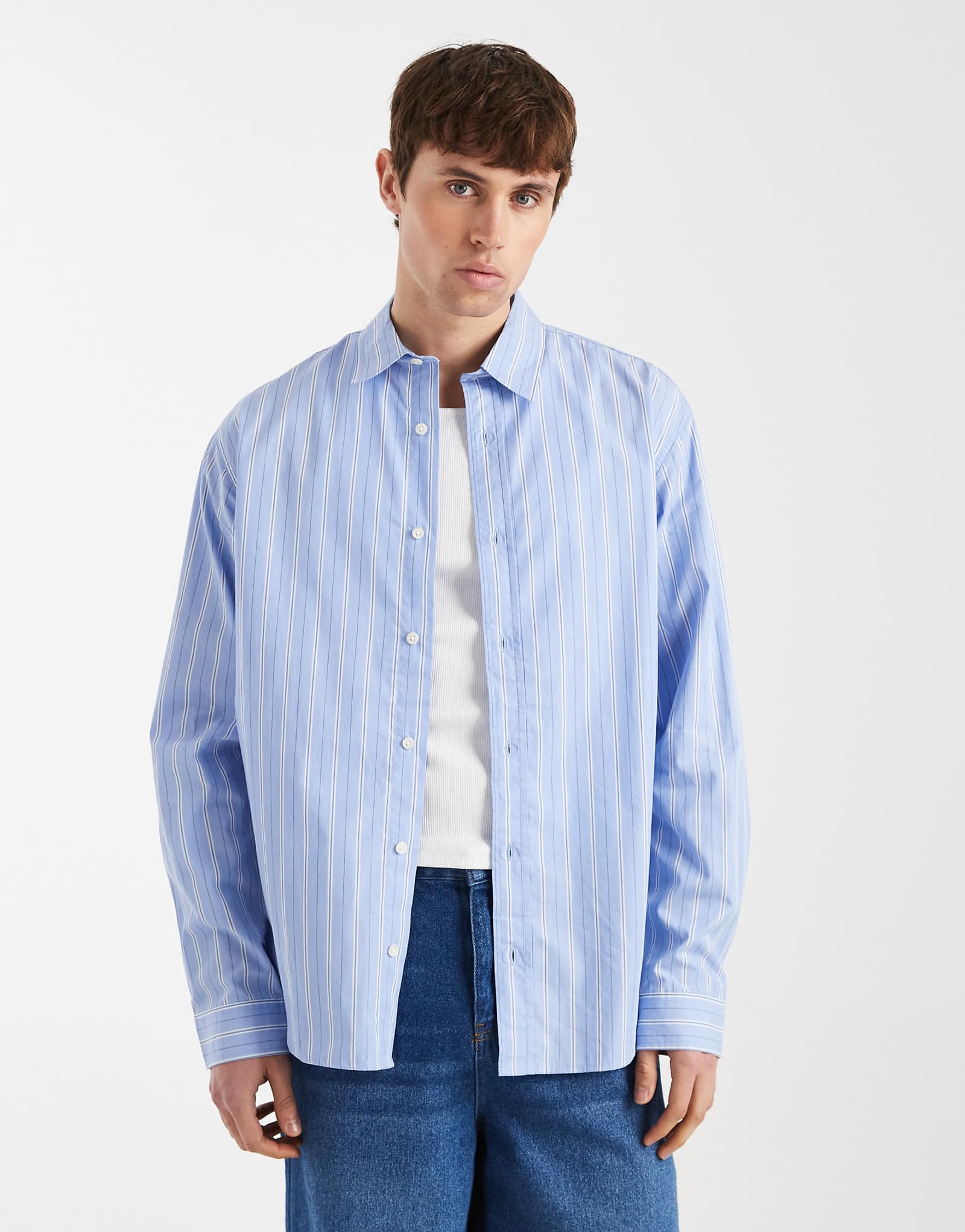 Redefined Rebel Robin boxy shirt in blue stripes mid blue