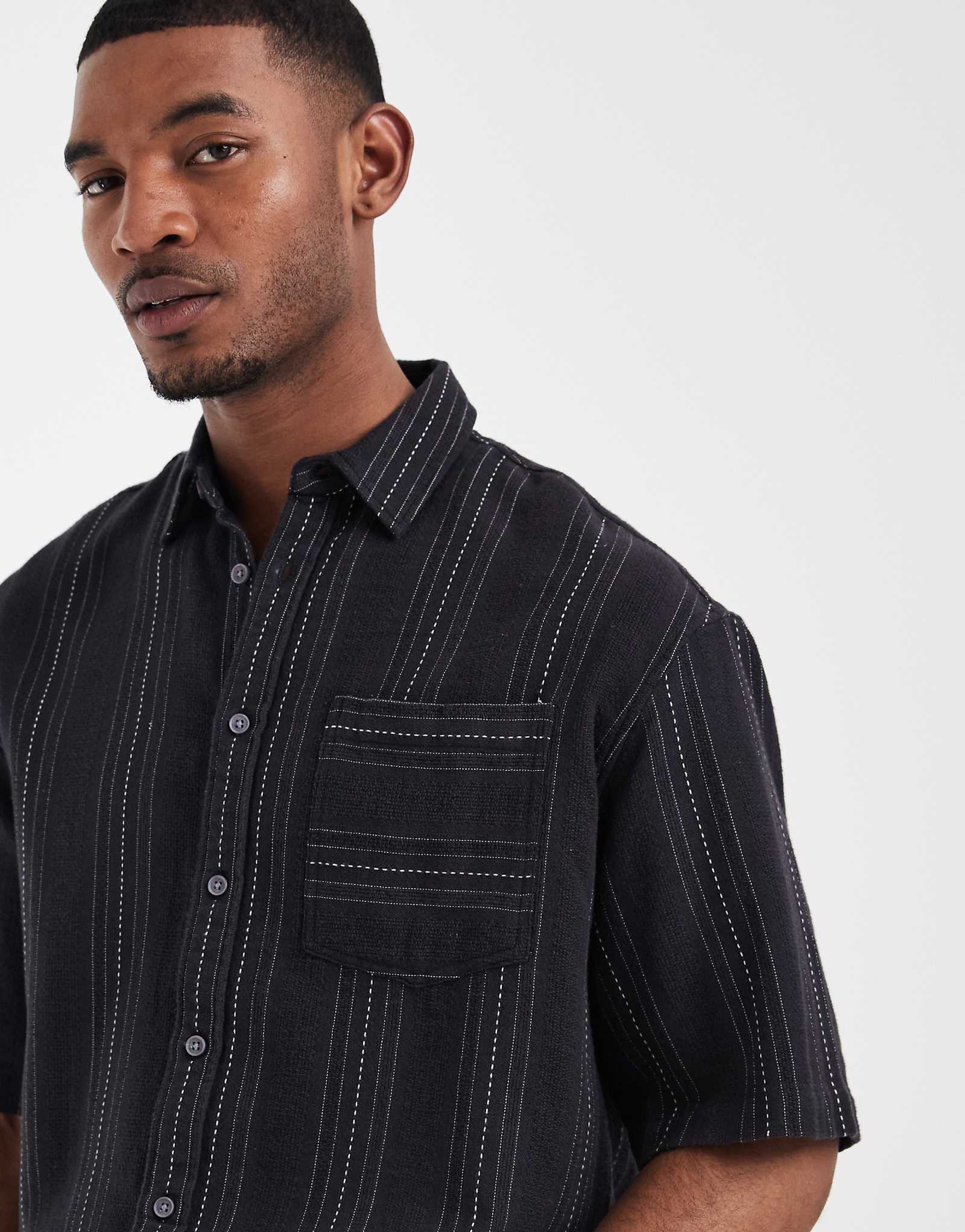 Redefined Rebel Drake oversized shirt in black black