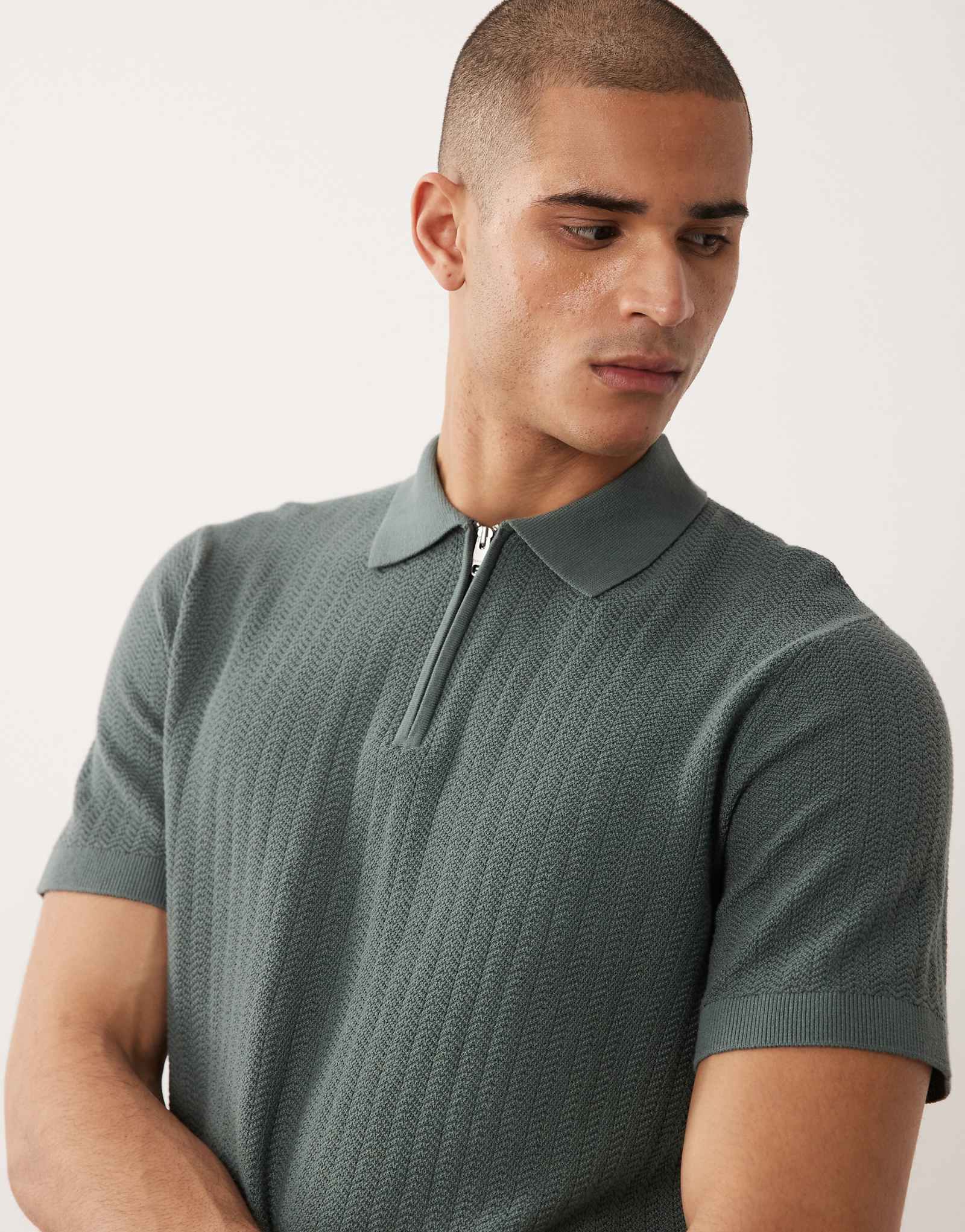 Selected zip polo shirt in dark green balsam green 12590₽
